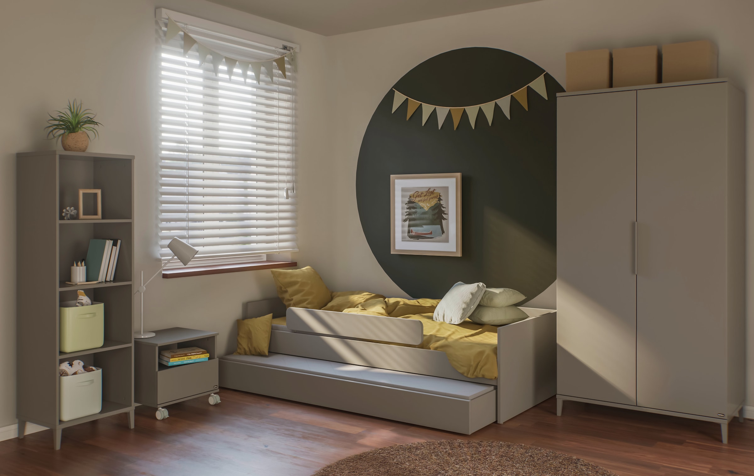YUNY by PAIDI Nachtkommode »BROTHER STU mit Ablagefach und Schublade«, (B/H/T ca. 48x45x40cm, Taupe), feststellbarer Rollcontainer, Soft-Close