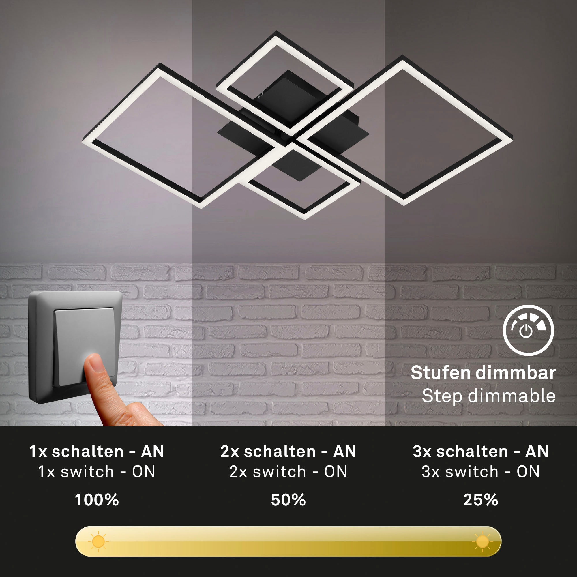 Briloner Leuchten LED Deckenleuchte »3128015 FRAME« LED-Board Warmweiß Deckenlampe, 75x47x7,3cm, Schwarz, 48W, Wohnzimmer, Schlafzimmer