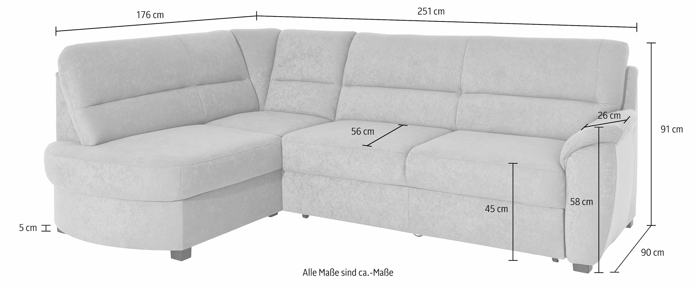 sit&more Ecksofa »Pandora L-Form«, wahlweise mit Bettfunktion und Bettkasten