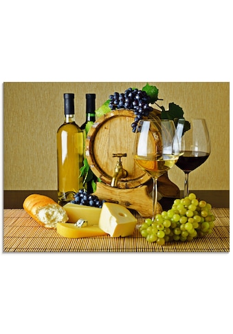 Glasbild »Käse, Wein und Trauben«, Lebensmittel, (1 St.)