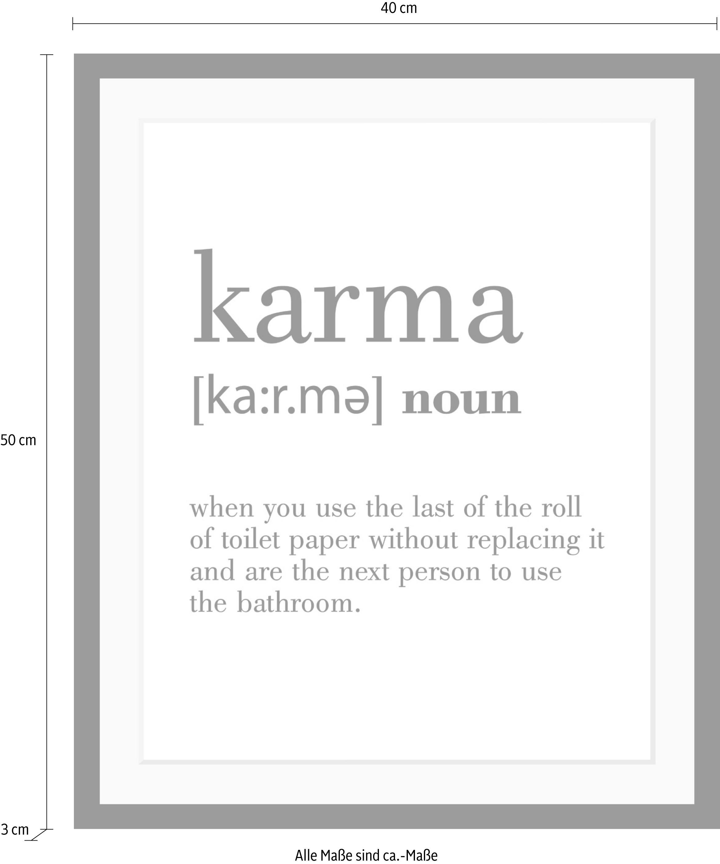 queence Bild »Karma«, Schwarz-Weiß-Schriftzug-Motivationsbilder, HD Premium Poster-Druck inkl. Holzrahmen