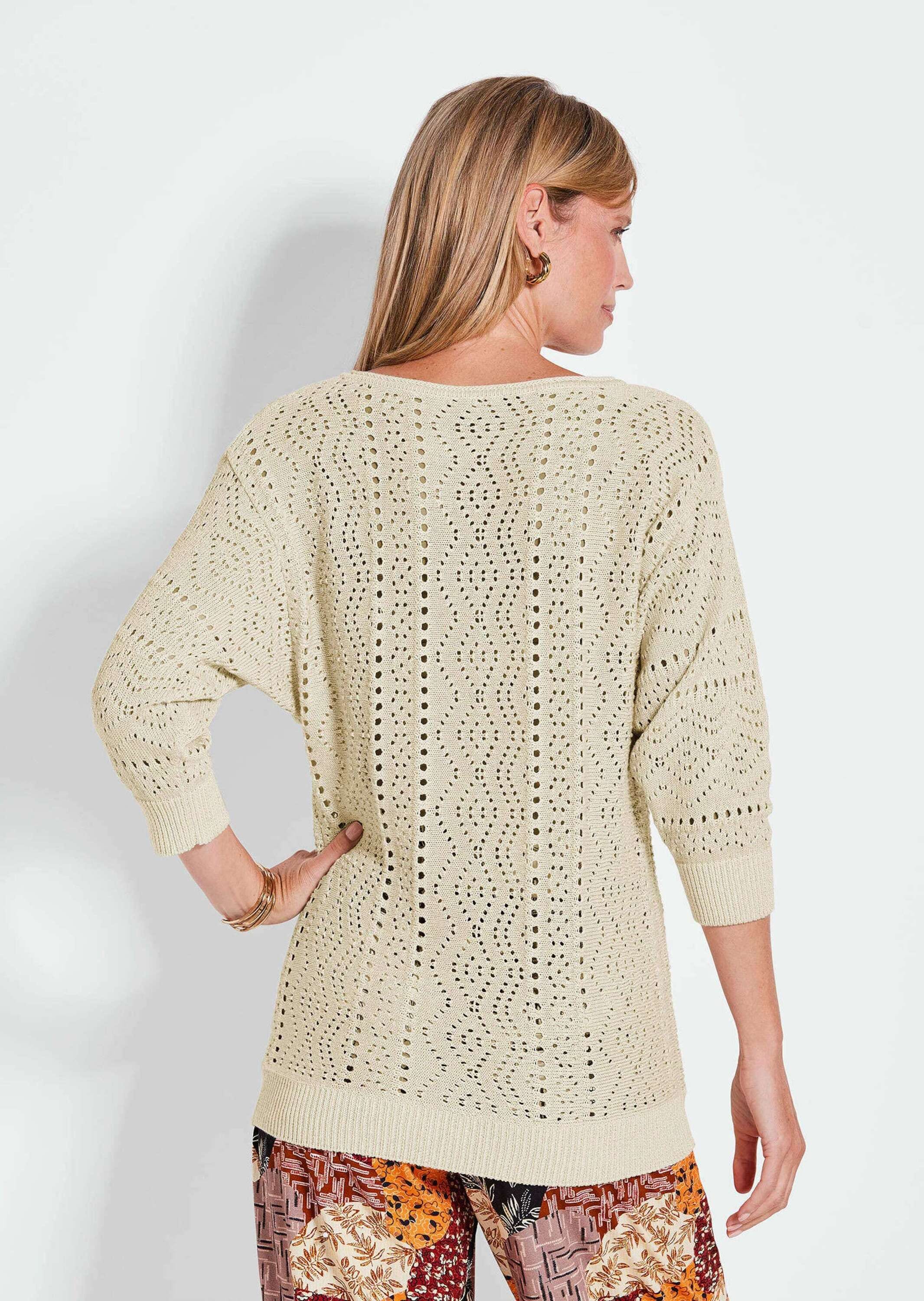 GOLDNER Rundhalspullover »Kurzgröße Weißer Halbarmpullover«