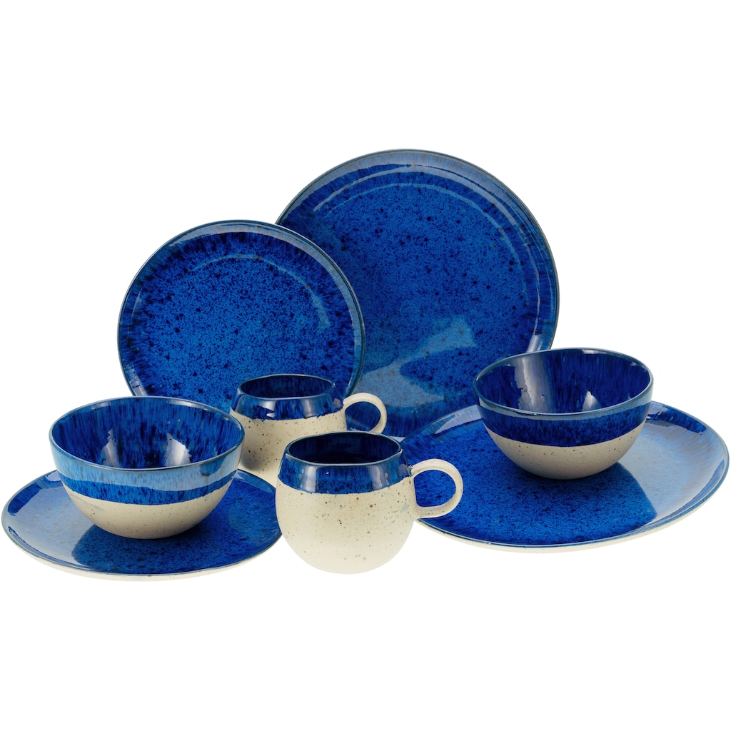 CreaTable Kombiservice »Geschirr-Set Deep Blue Sea«, (Set, 8 tlg., Kaffeeservice und Tafelservice im Set, für 2 Personen)