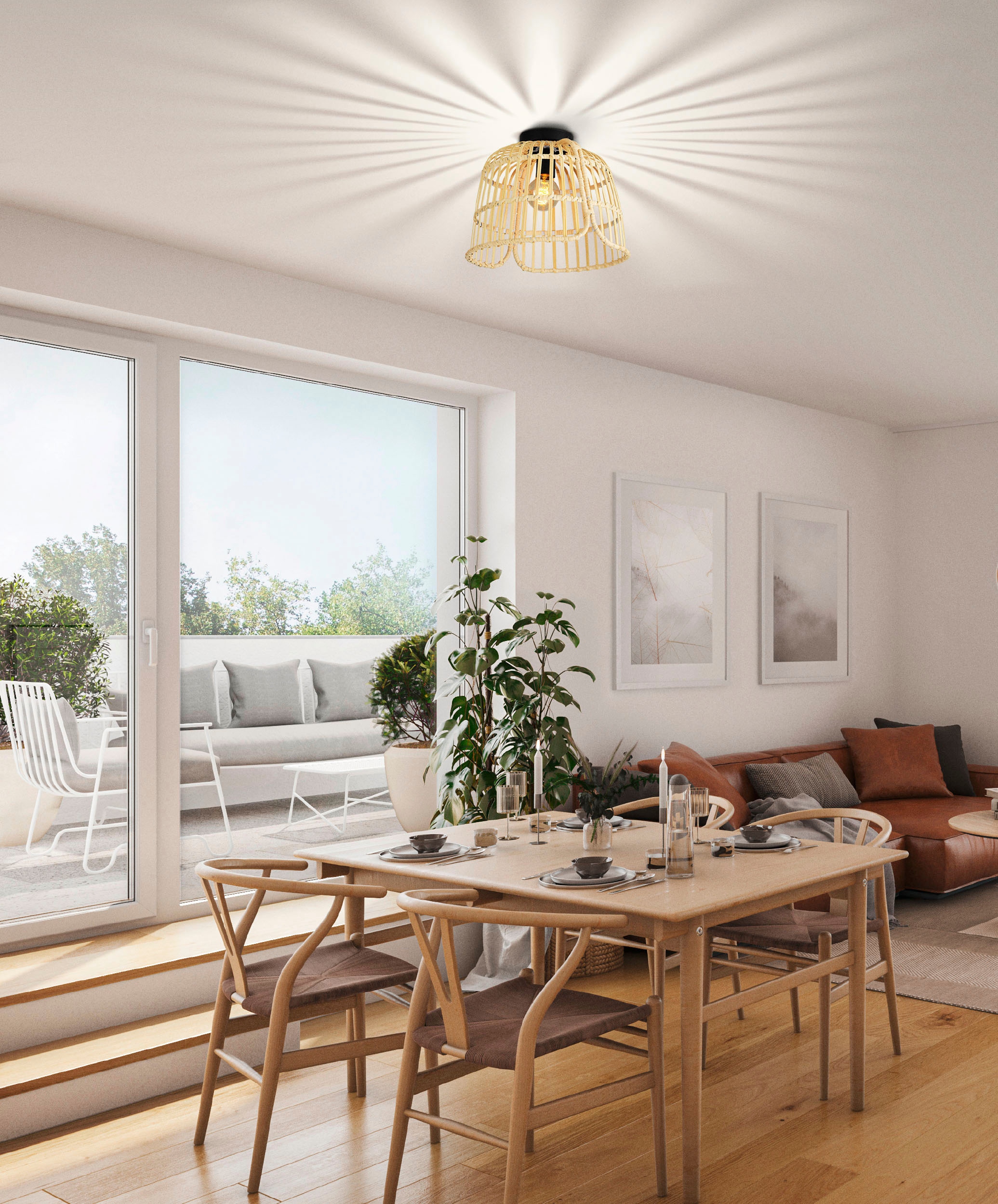 EGLO Deckenleuchte Wohnzimmerlampe, mit kaufen 3 Fassung »GLYNEATH«, im | Boho Style, Jahren Natur online E27 Garantie mit XXL Deckenleuchte