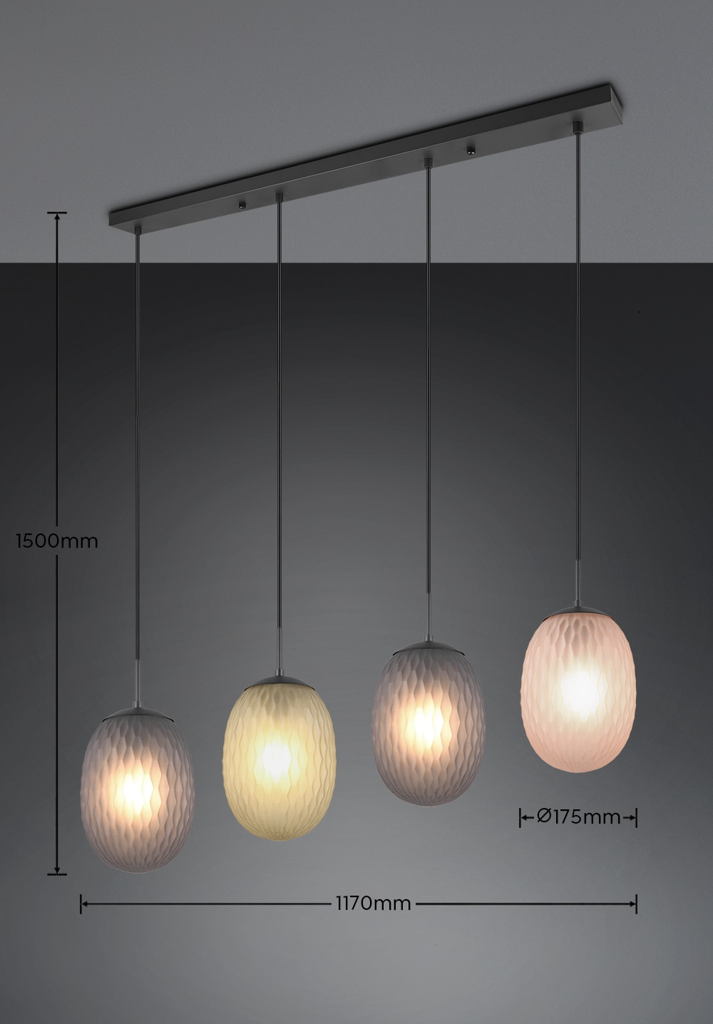 TRIO Leuchten Pendelleuchte »FACETTE, Hängeleuchte 4-flg. mit facettiertem Glasschirm in rauchgrau« E27 1 Stk. warmweiß - kaltweiß exkl. Leuchtmittel E27 max 25W, Höhe einstellbar max 150cm
