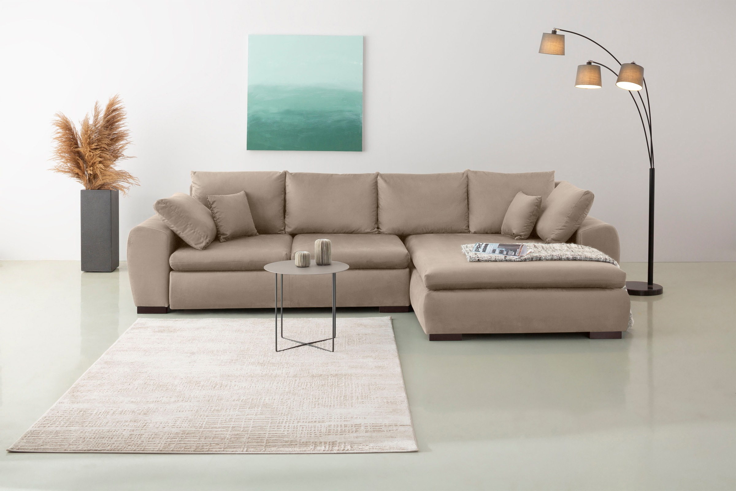 Home affaire Ecksofa "Cara Mia L-Form, B: 325 cm, XXL-Sofa mit 4 Zierkissen" optional Schlaffunktion & Bettkasten, Liegefl. 145x270 cm