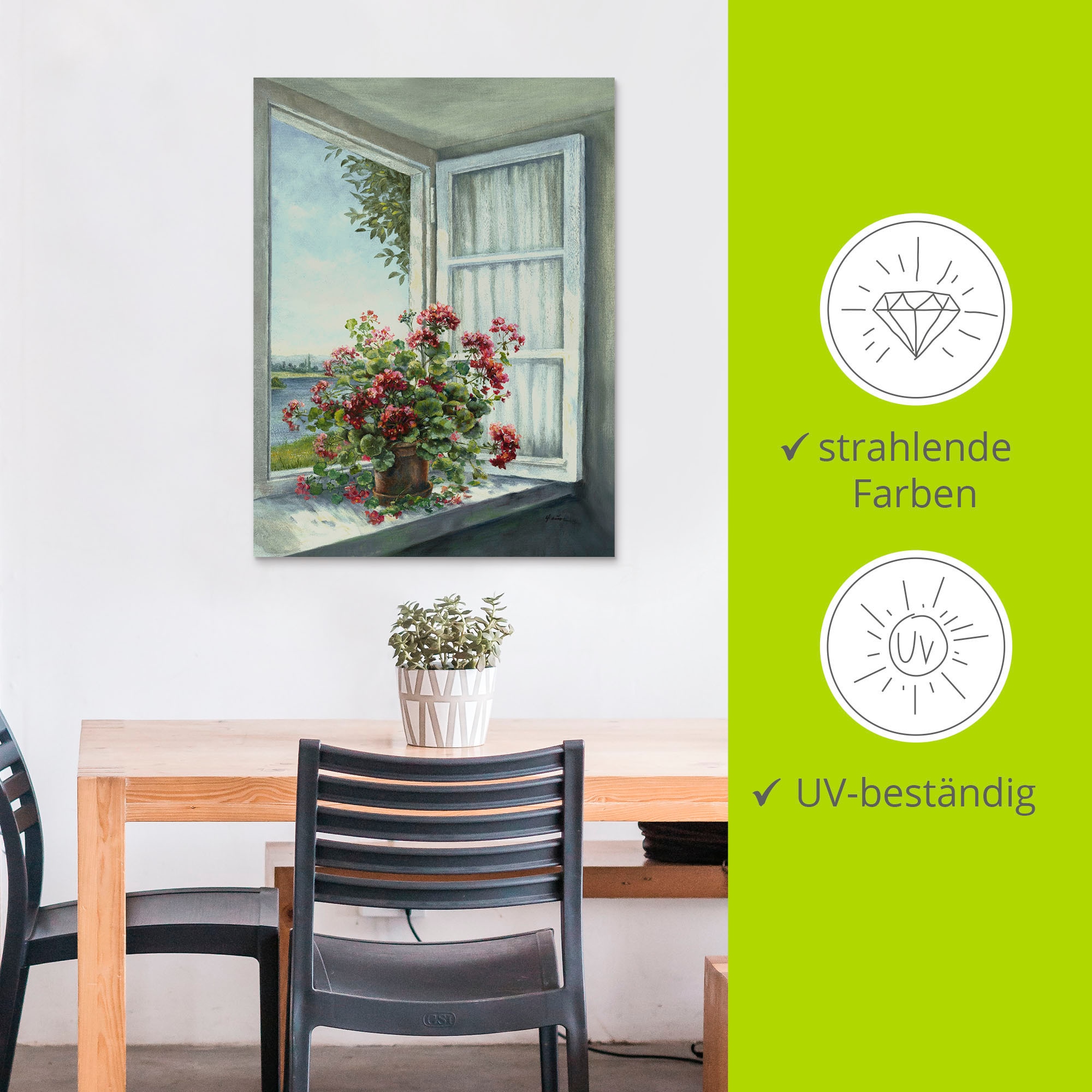 Artland Wandbild »Geranien am Fenster«, Blumen, (1 St.), als Alubild, Outdoorbild, Leinwandbild, Poster, Wandaufkleber