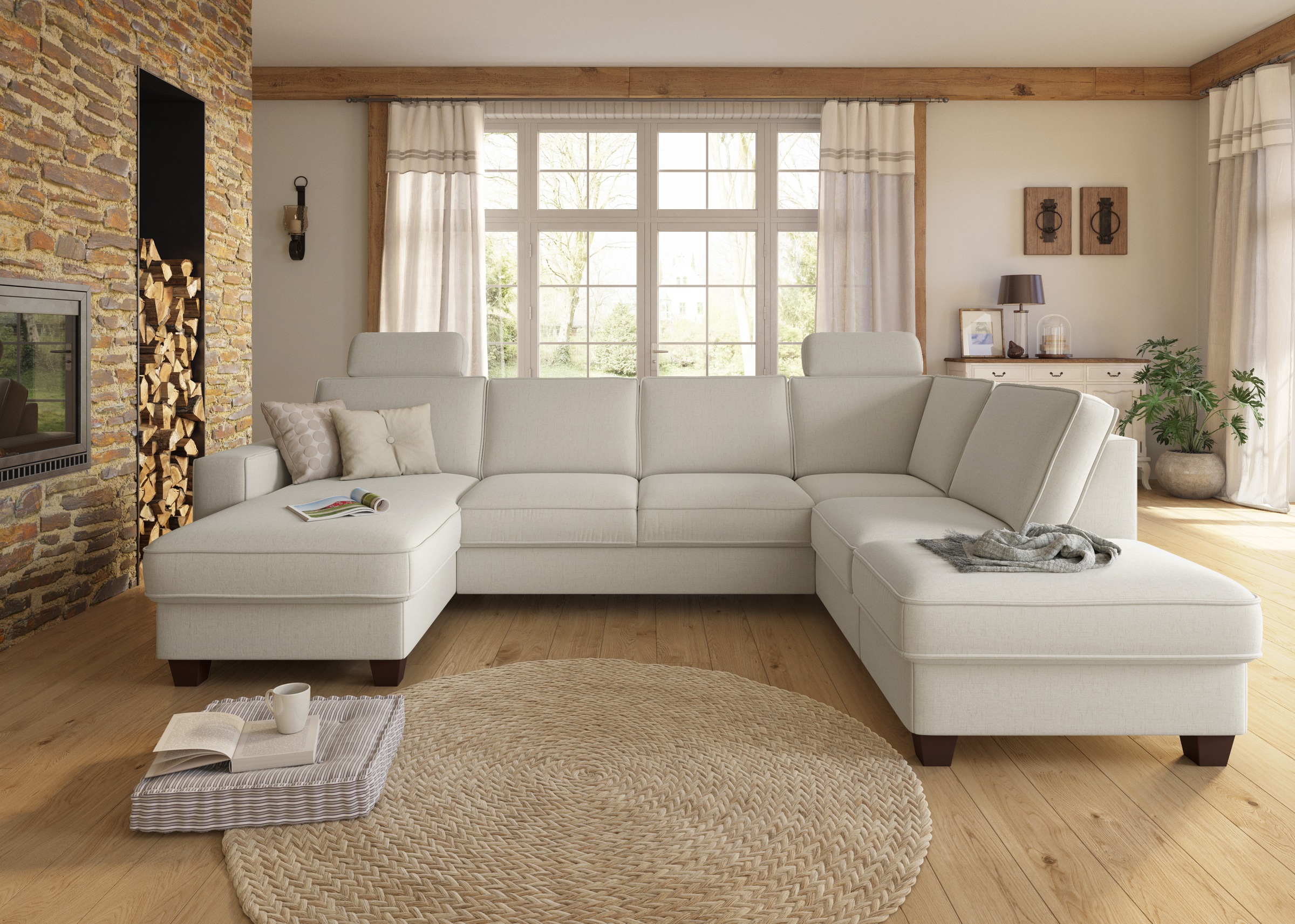 Home affaire Wohnlandschaft »County U-Form« wahlweise Ottomane links oder rechts, mit Federkern-Polsterung