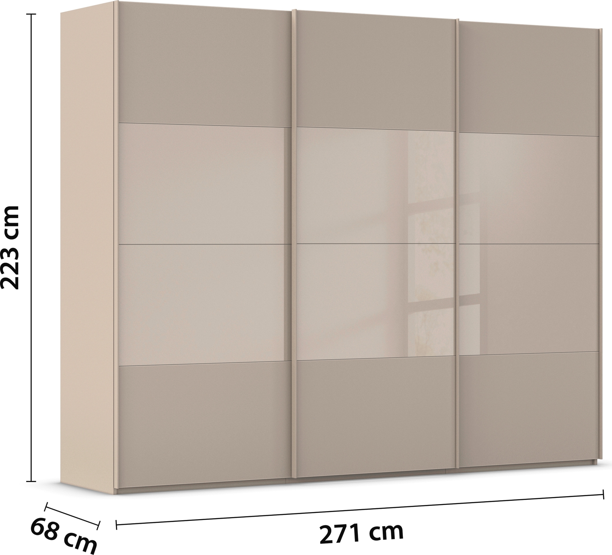 rauch Schwebetürenschrank »Kleiderschrank Schrank Garderobe Schlafzimmerschrank SCALE-FYRA«, edle Türen viergeteilt Glas matt/glänzend viele Farben MADE IN GERMANY