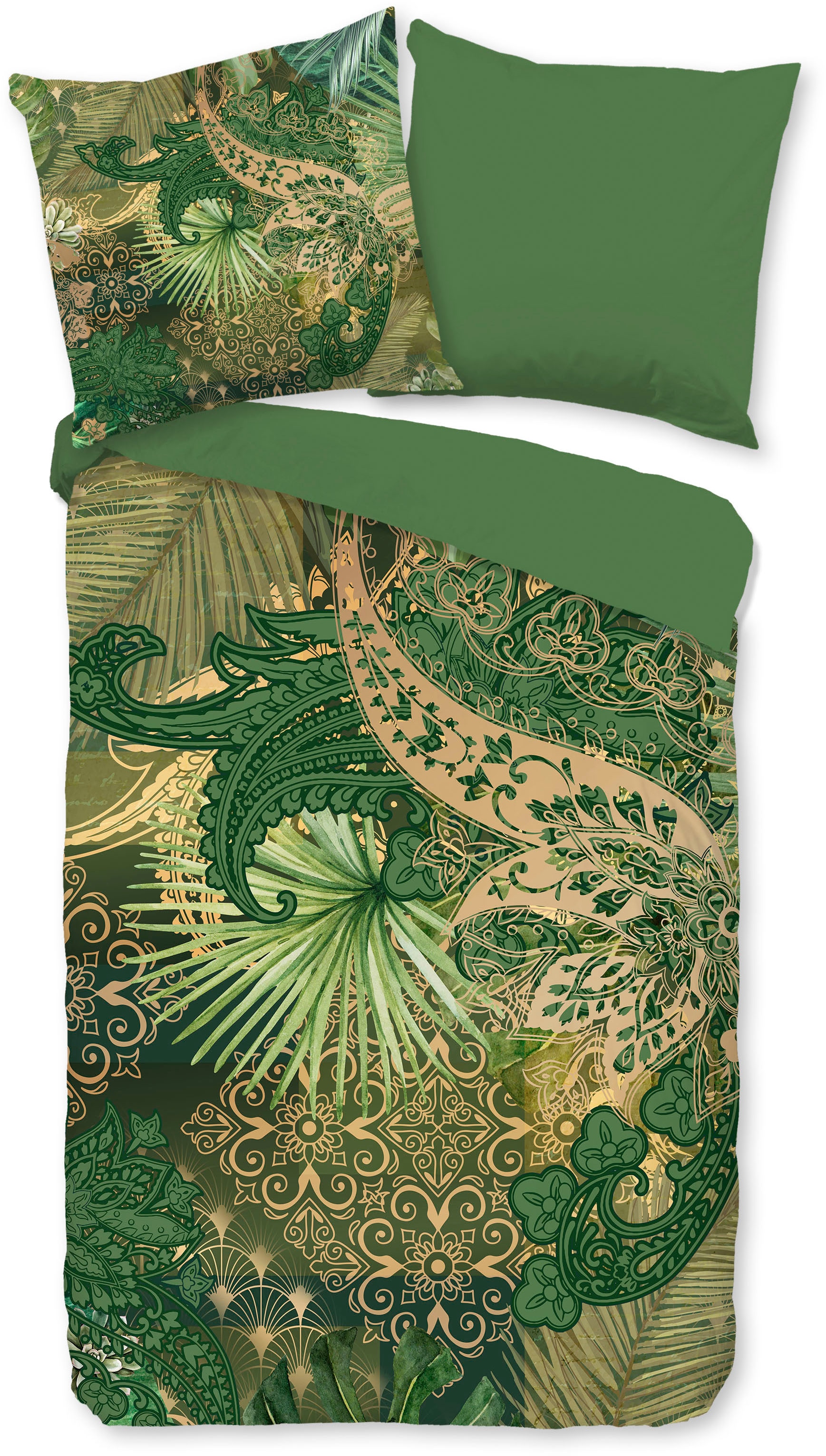 PURE luxury collection Wendebettwäsche »Louise«, Mikrofaser, 135x200, Pflegeleicht, Reißverschluss, Wendeoptik, Grün