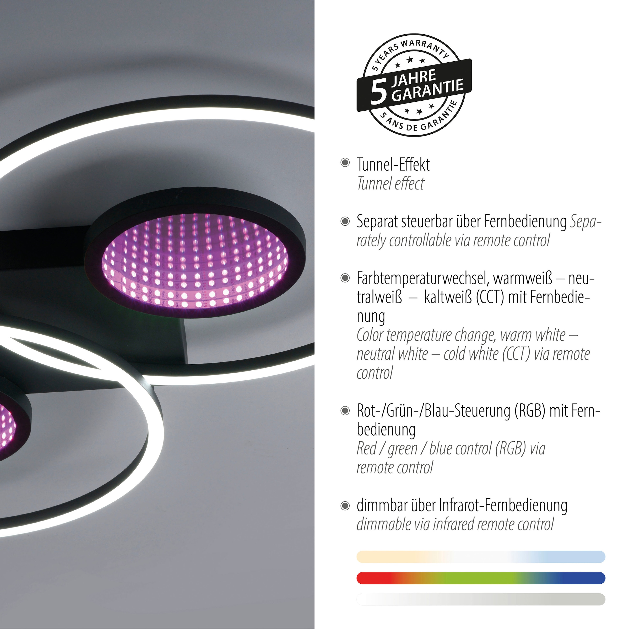 JUST LIGHT Deckenleuchte »TUNEL« LED-Board 1 Stk. warmweiß - kaltweiß