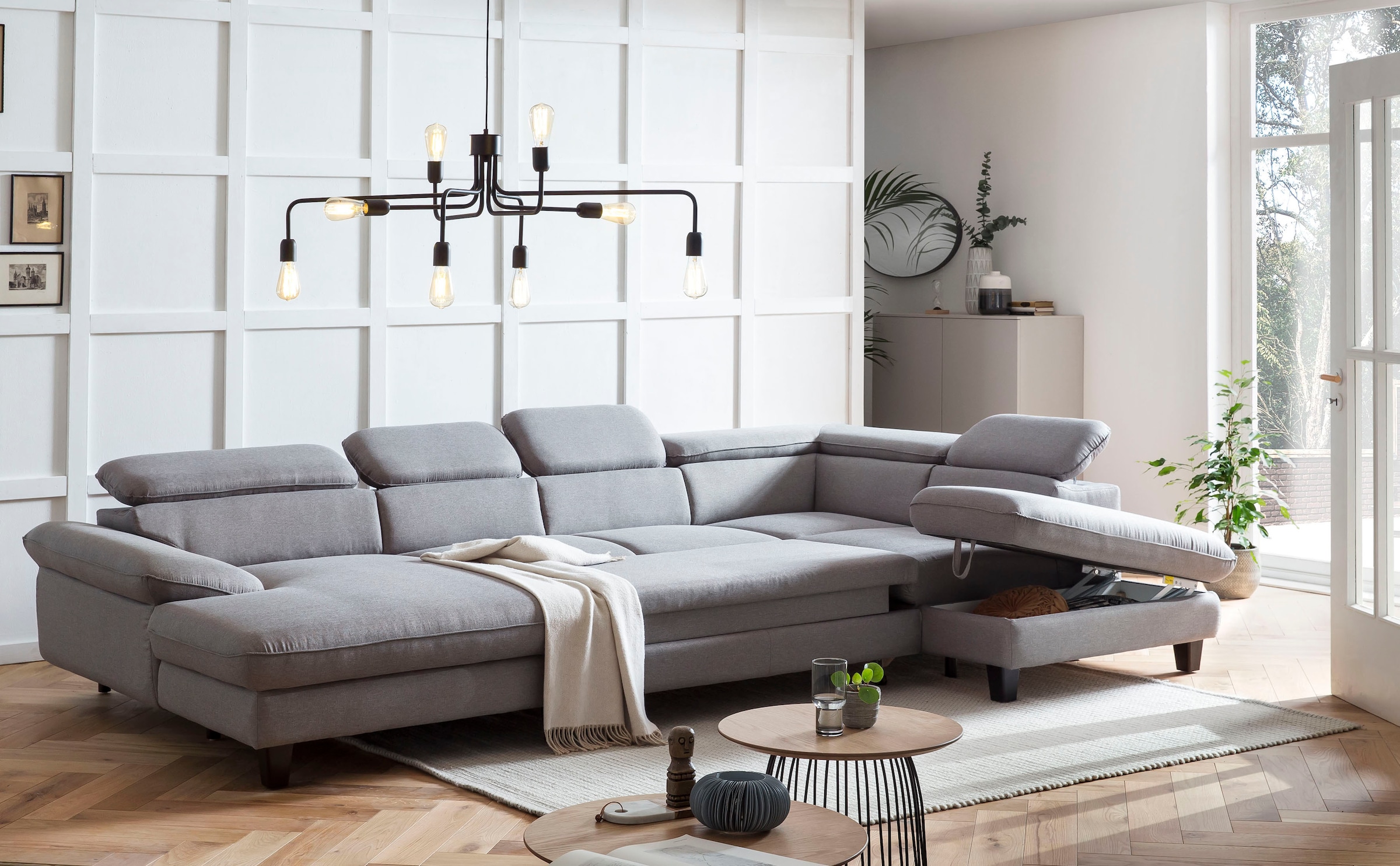 Home affaire Wohnlandschaft »Pilot U-Form«, mit Kopfteilverstellung, wahlweise mit Bettfunktion & Bettkasten