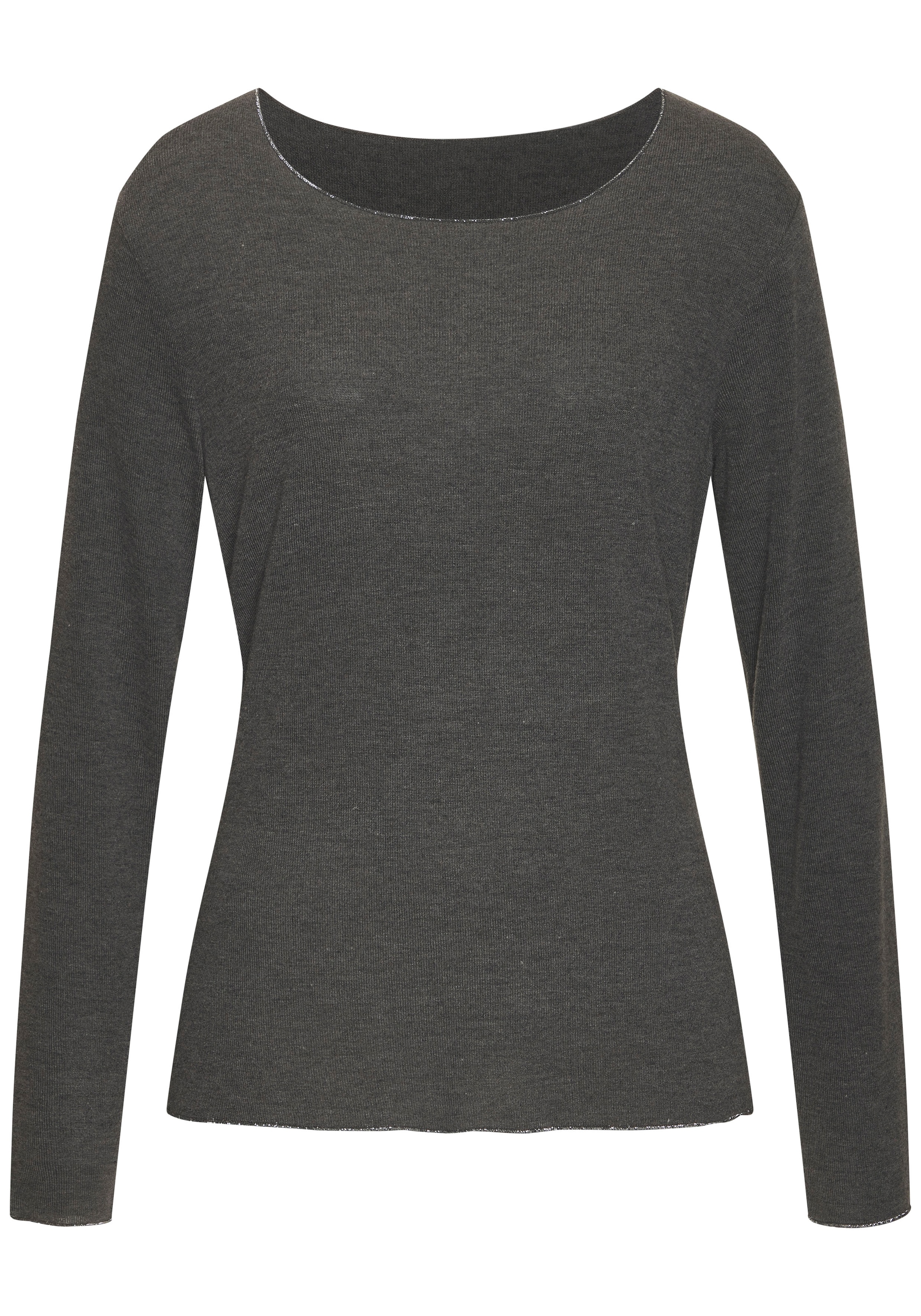 LASCANA Langarmshirt »mit feiner Glitzereinfassung«, aus weichem Viskose-Feinstrick