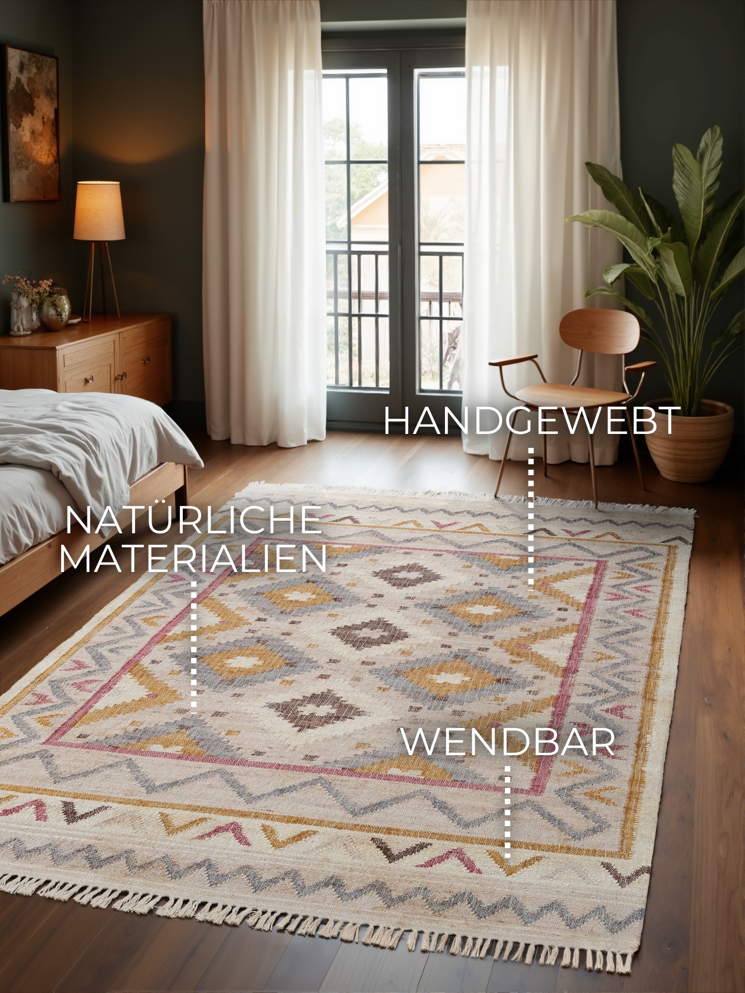 ELLE DECORATION Teppich »Kelim Imani« rechteckig 3 mm Höhe Jute, Baumwolle, Natur, Handgewebt, Kelim, orientalisch, Boho