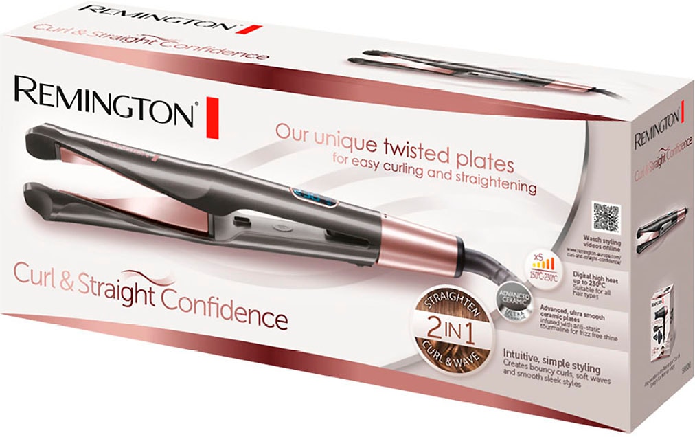 Remington Glätteisen »S6606 Curl & Straight Confidence Haarglätter«, Keramik-Turmalin-Beschichtung, Professionelles 2-in-1 Styling: Glätteisen, Locken&Wellen; LCD display