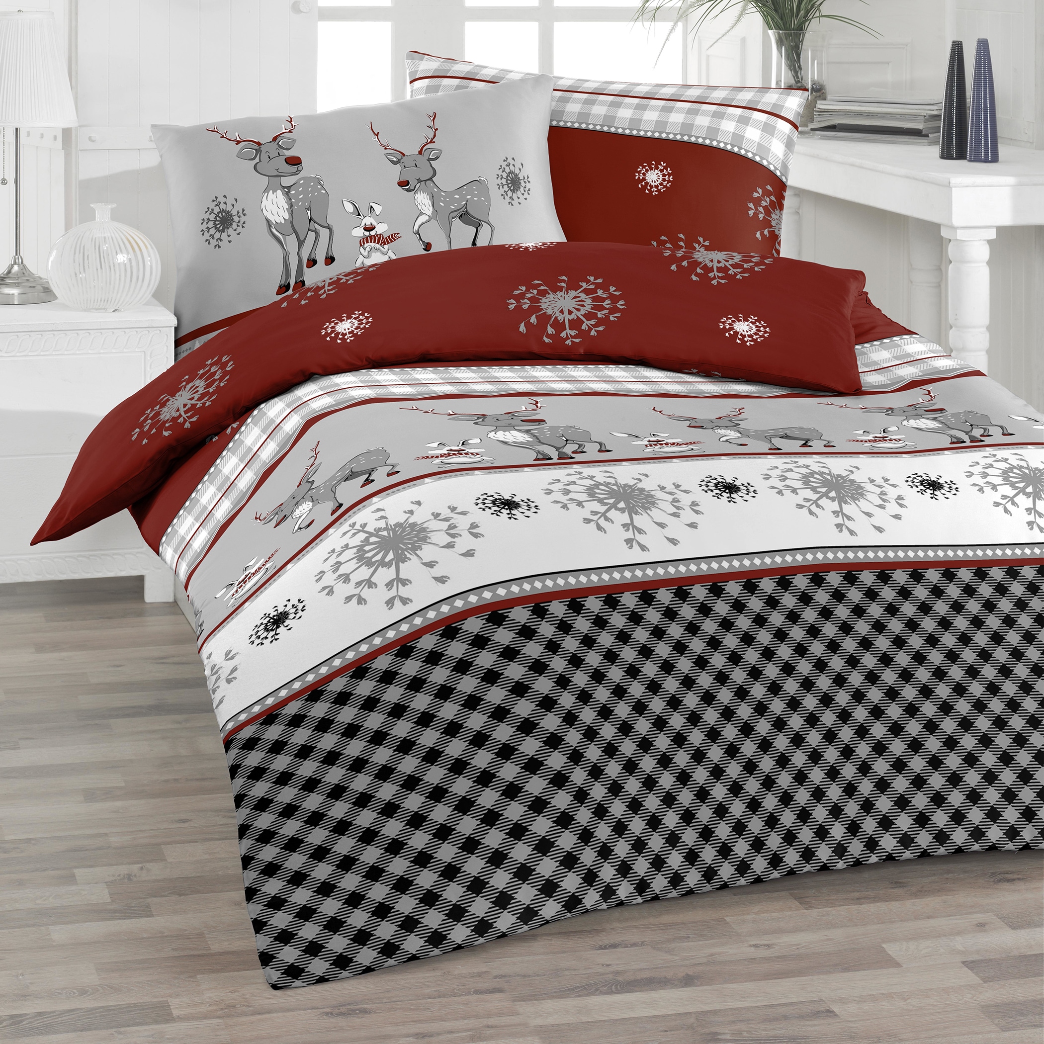 Florella Bettwäsche »»Veran weinrot « Flausch-Flanell,  100% Baumwolle«