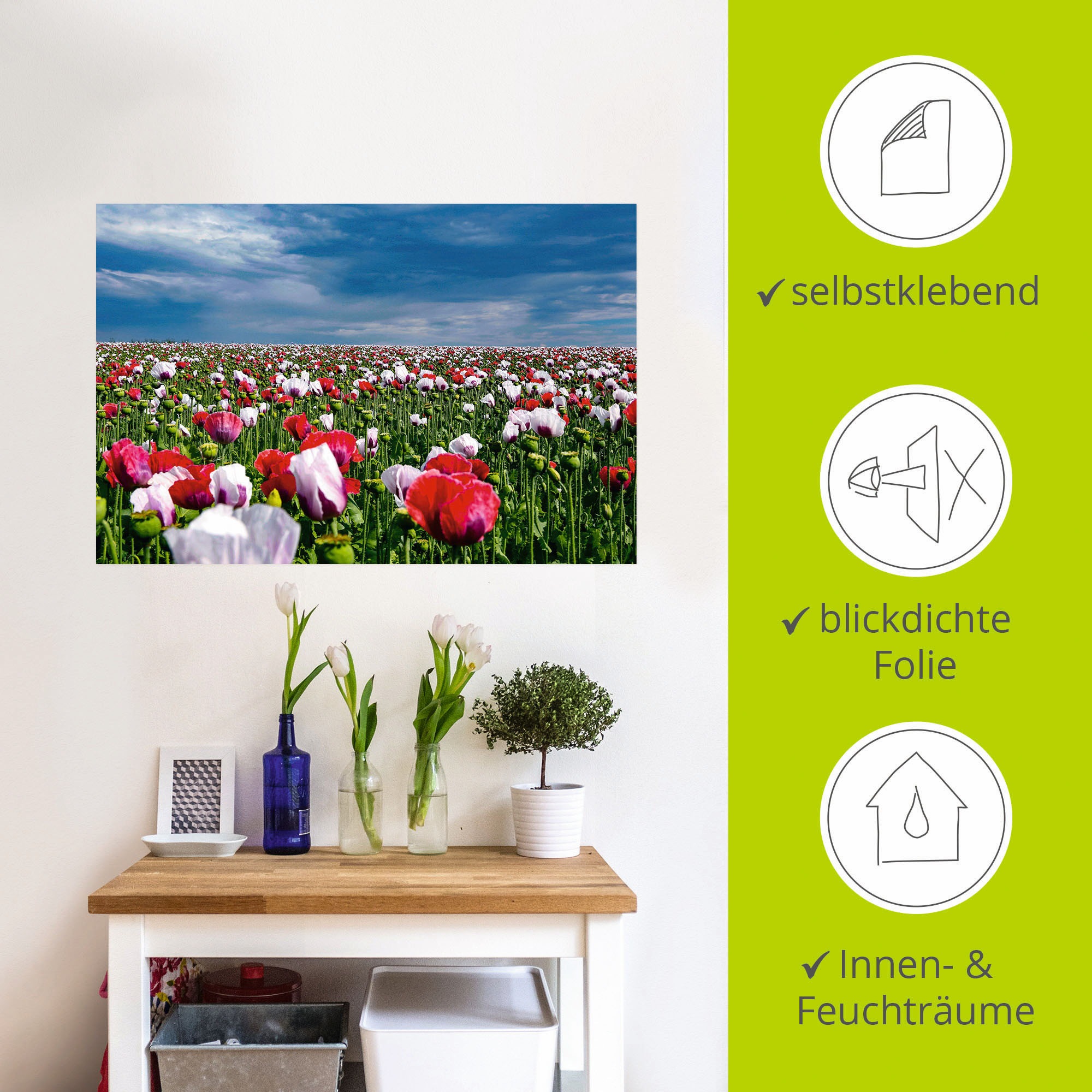 Artland Wandbild »Blühende Mohnblumen«, Blumenwiese, (1 St.), als Alubild,  Leinwandbild, Wandaufkleber oder Poster in versch. Größen auf Raten kaufen