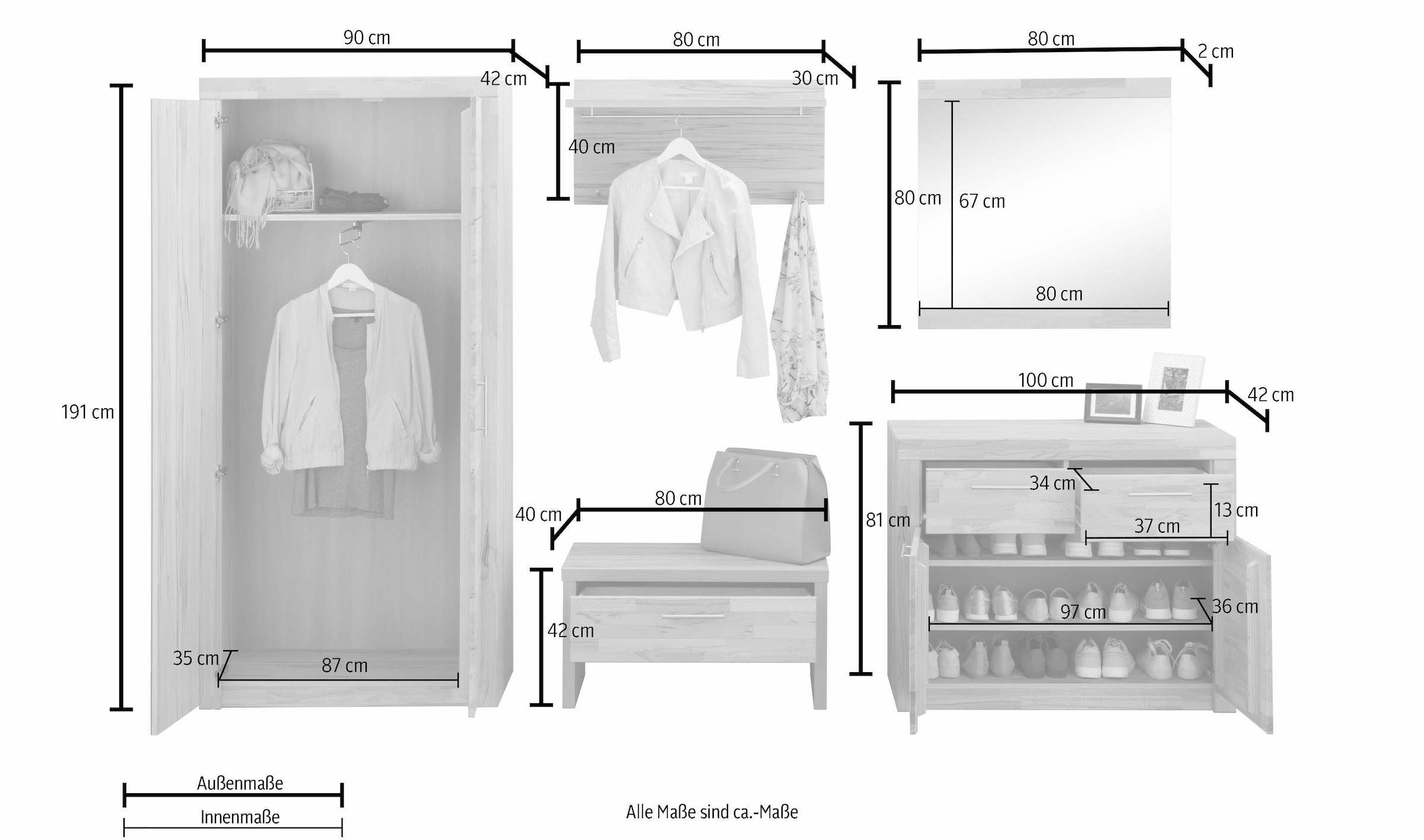 VOGL Möbelfabrik Garderoben-Set »Simone«, (Set, kaufen bequem 5 St.)