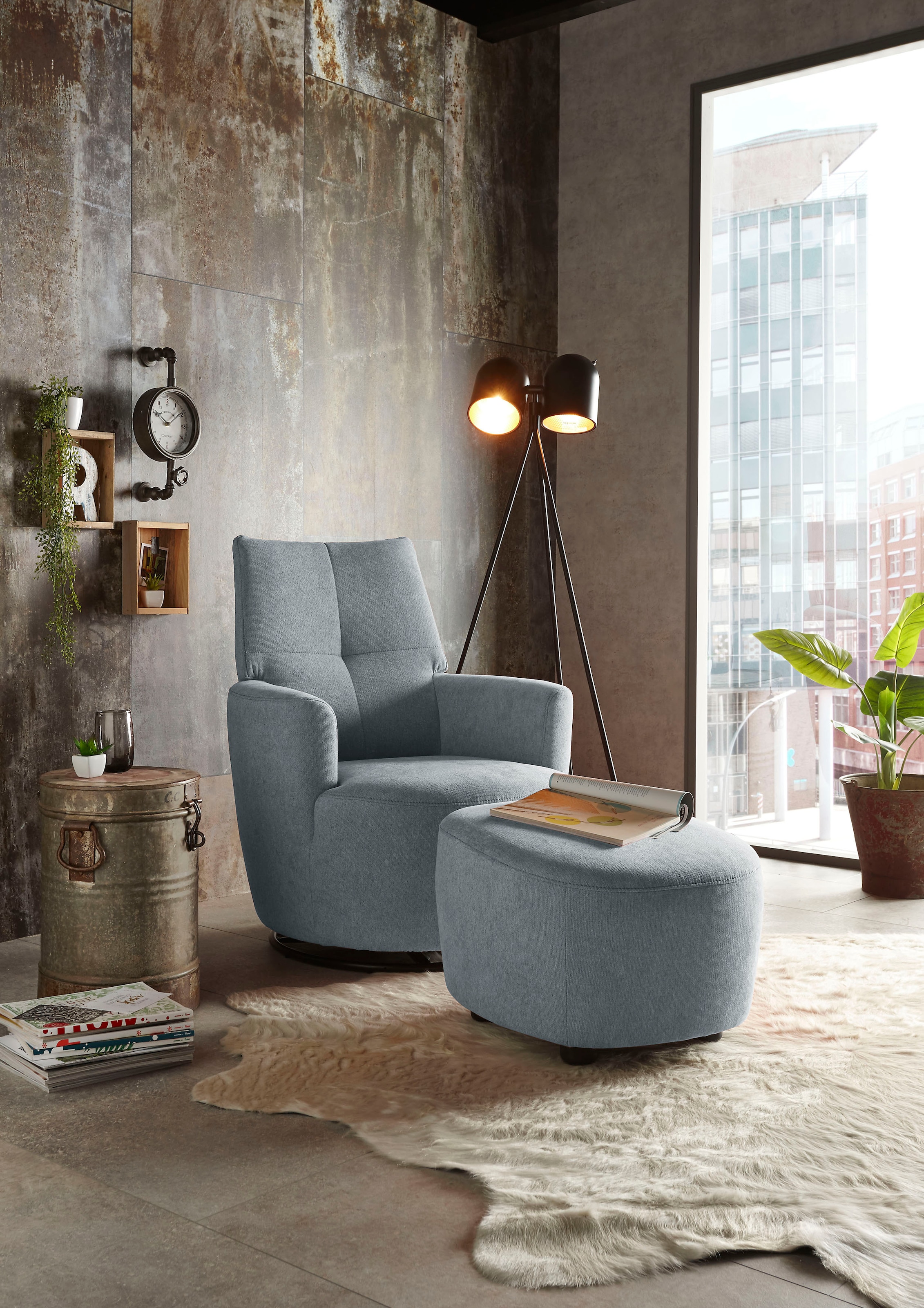 set one by Musterring Relaxsessel »SO 1450«, (Set), mit Dreh- und Wippfunktion, inklusive Hocker