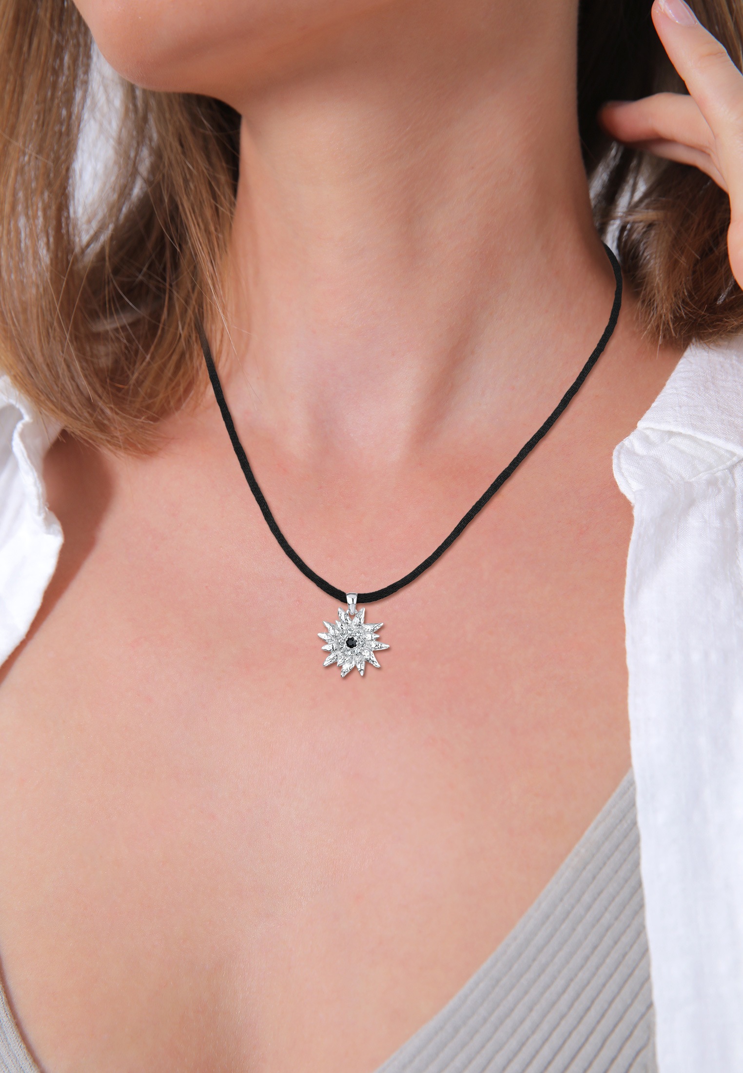 Elli Kette mit Anhänger »Halskette Edelweiss Kristalle Weiß 925 Sterling Silber«