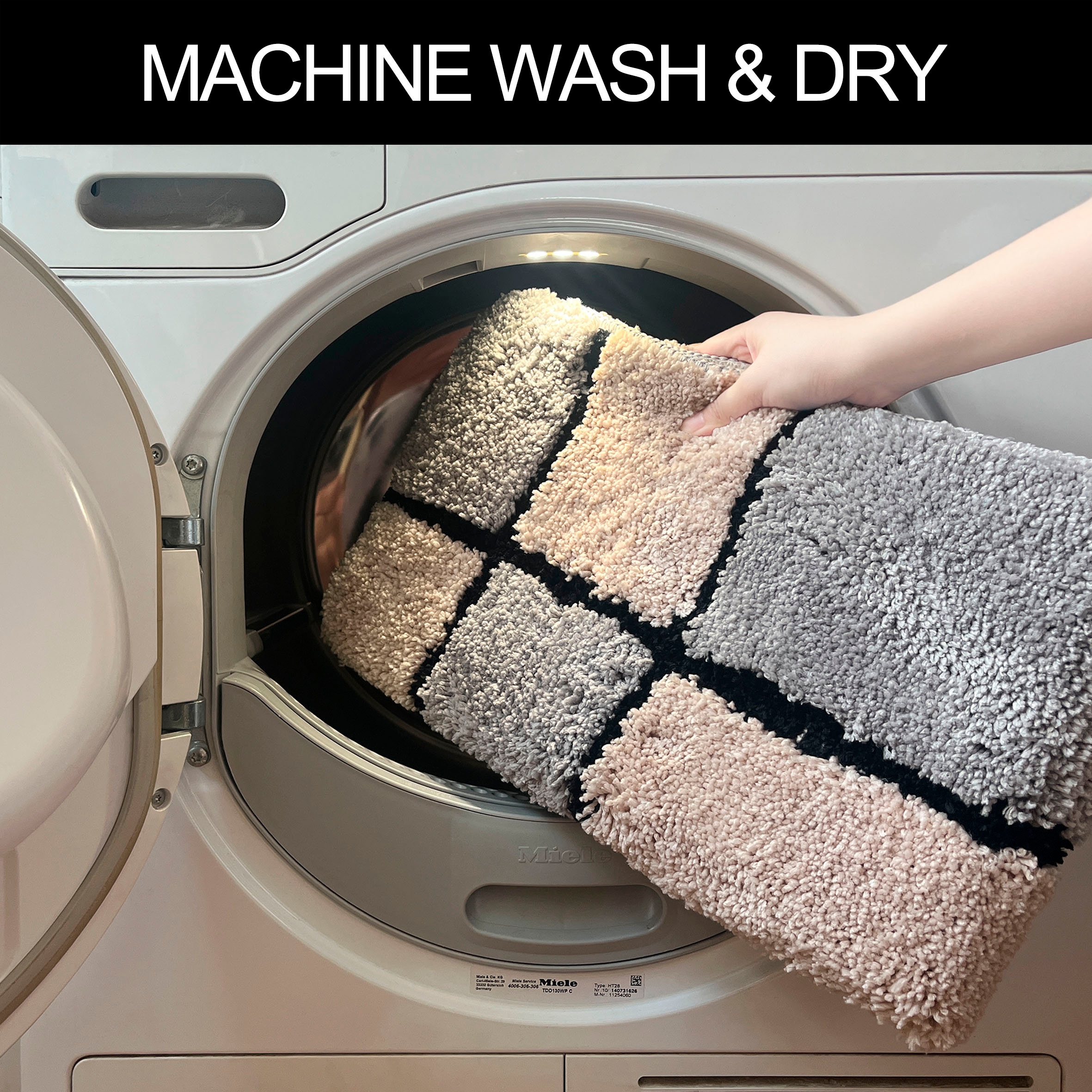 my home Badematte »Melli«, rutschhemmend beschichtet, fußbodenheizungsgeeignet, Badteppich, mit Muster, karierte Badematte