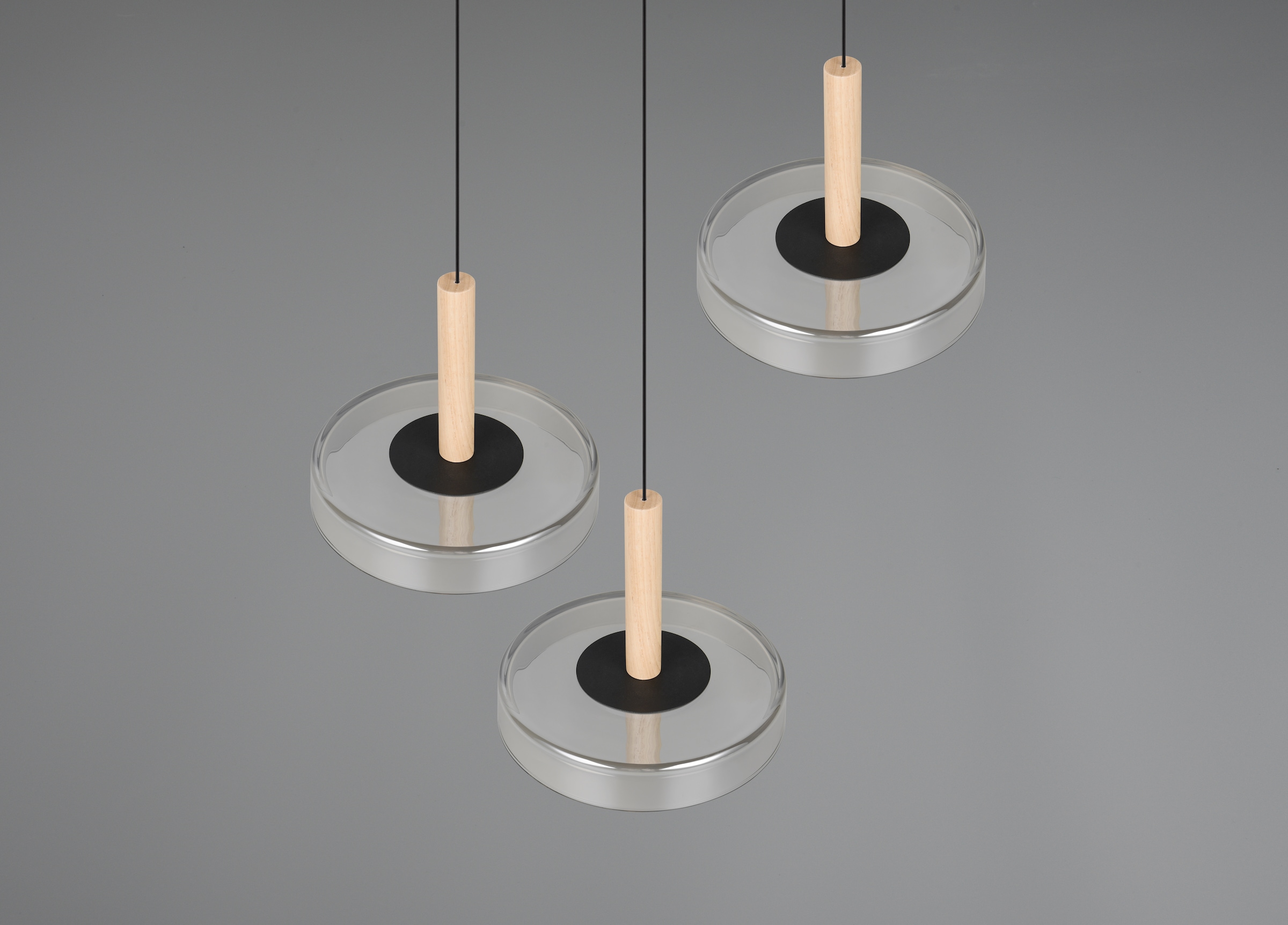 TRIO Leuchten LED Pendelleuchte »CELESTE dimmbare LED Hängelampe aus Metall Glas & Holz, 7,5W 750 Lumen« LED-Board 1 Stk. Warmweiß 3-flammig einfach höhenverstellbar von 50-200 cm 3-Stufen Dimmfunktion