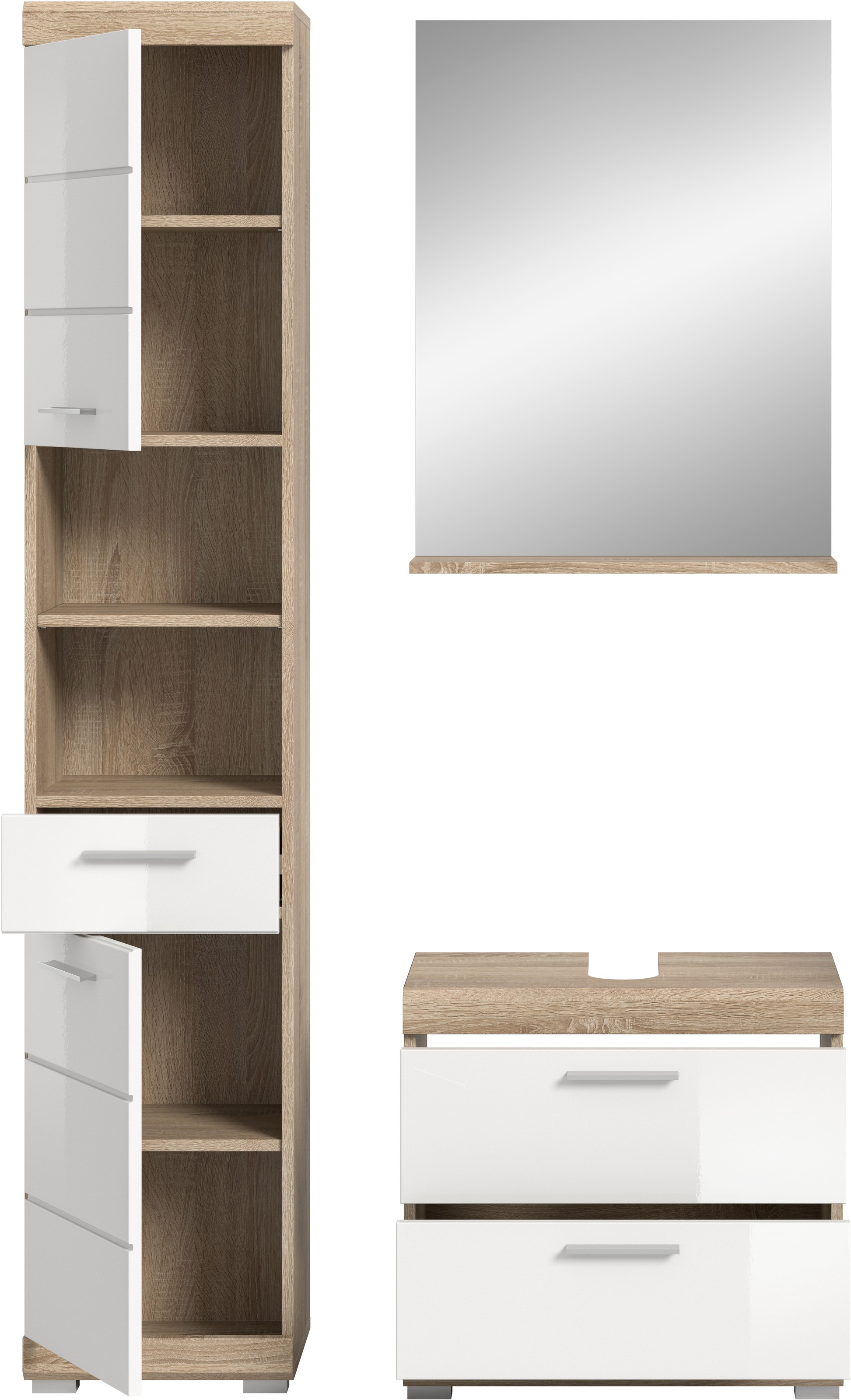 INOSIGN Badmöbel-Set »Siena, 3 teilig, bestehend aus:«, (Set), Hochschrank, Waschbeckenunterschrank, Spiegel