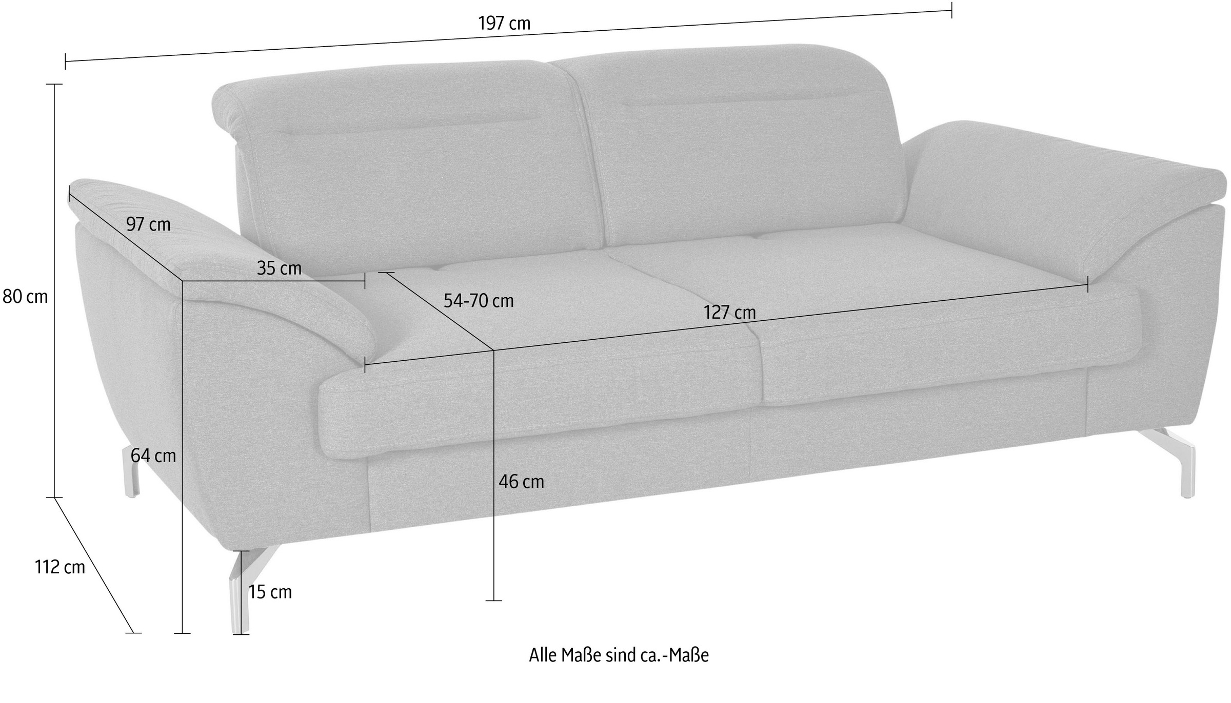 sit&more 2-Sitzer »Percy« 15 cm Fußhöhe, Sitztiefenverstellung, wahlweise Kopfteilverstellung