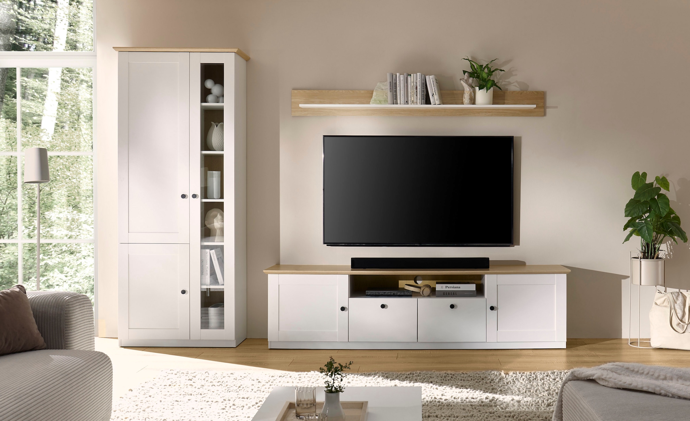 OTTO home Lowboard »Brest, TV-Unterschrank, Kommode, TV-Schrank im Landhausstil« schwarze Metallgriffe, ausreichend Stauraum, 204 cm breit