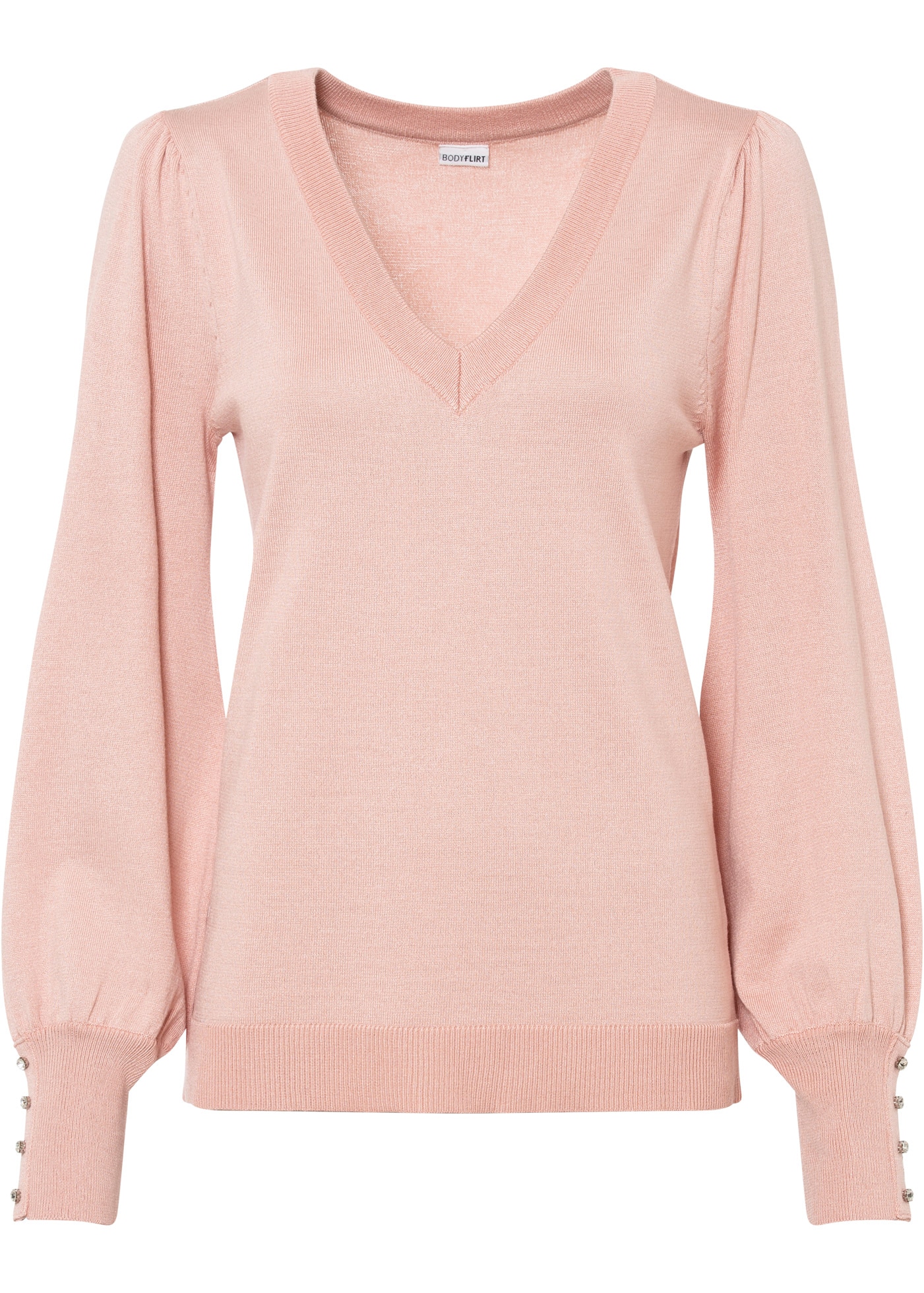 bonprix Strickpullover »Feinstrickpullover aus Viskose-Mix« Feinstrickpullover aus Viskose-Mix mit V-Ausschnitt und Zierknöpfen
