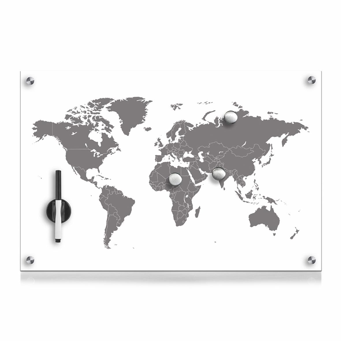 Zeller Present Pinnwand »Worldmap«, Glas 60x40