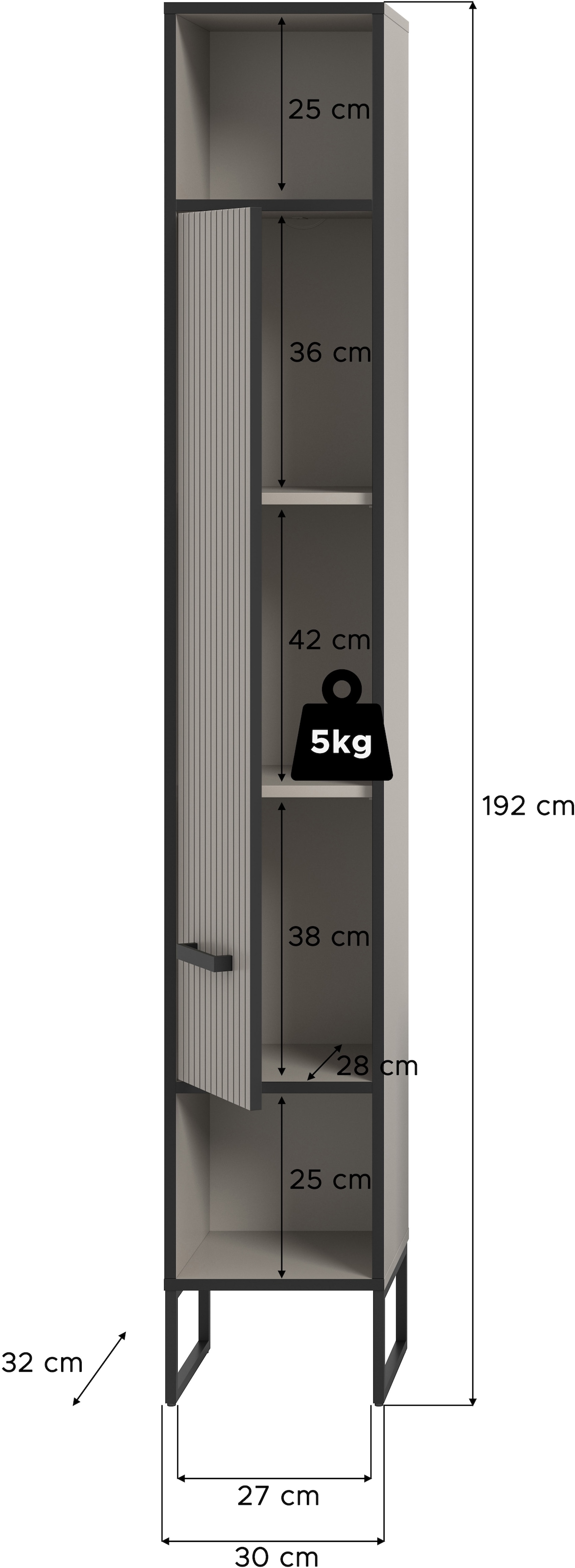 welltime Hochschrank »Locri, Höhe 192 cm, Rillenoptik, Metall Kufen«, (1 St.), Türanschlag wechselbar, modernes Design, Badschrank, Bad
