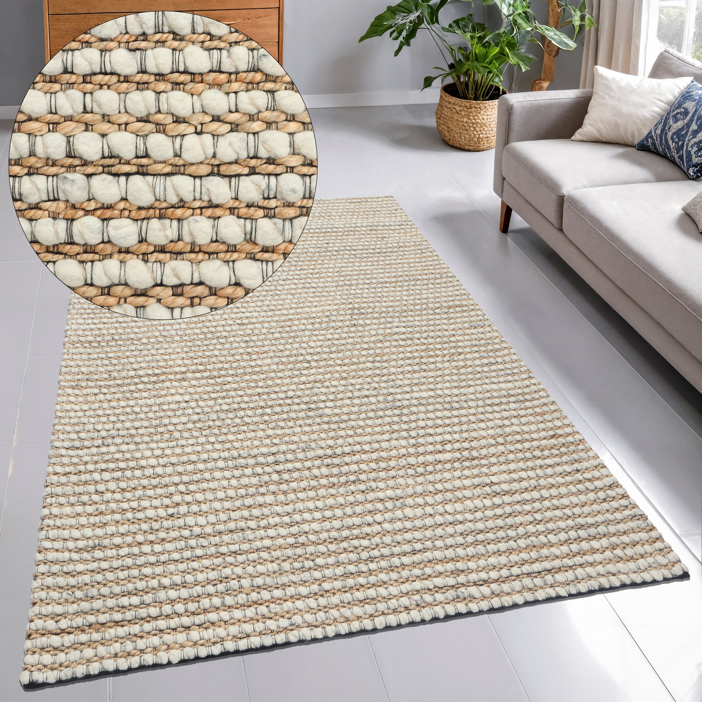 OTTO home Wollteppich »Leevy, Wolle und Jute, handgewebt, Handweb Teppiche« rechteckig 25 mm Höhe schöne Streifenoptik, Wohnzimmer, Schlafzimmer, Esszimmer