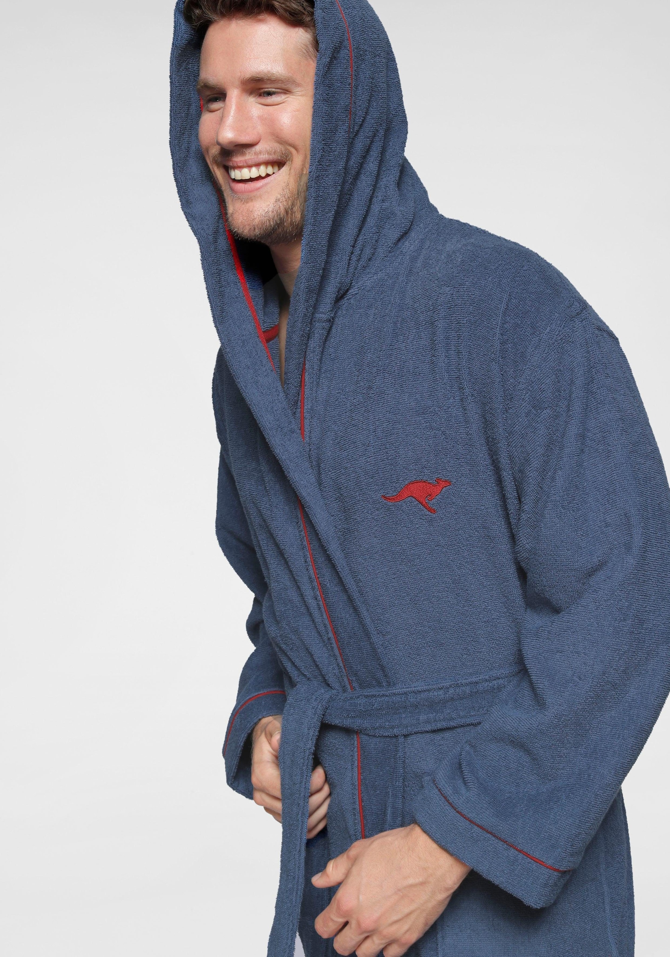 KangaROOS Unisex-Bademantel »Luke, ideal für Sauna & Spa, Hotelbademantel, Morgenmantel«, (1 St.), für Damen & Herren, Bademantel mit Kapuze & Logostickerei,S-2XL