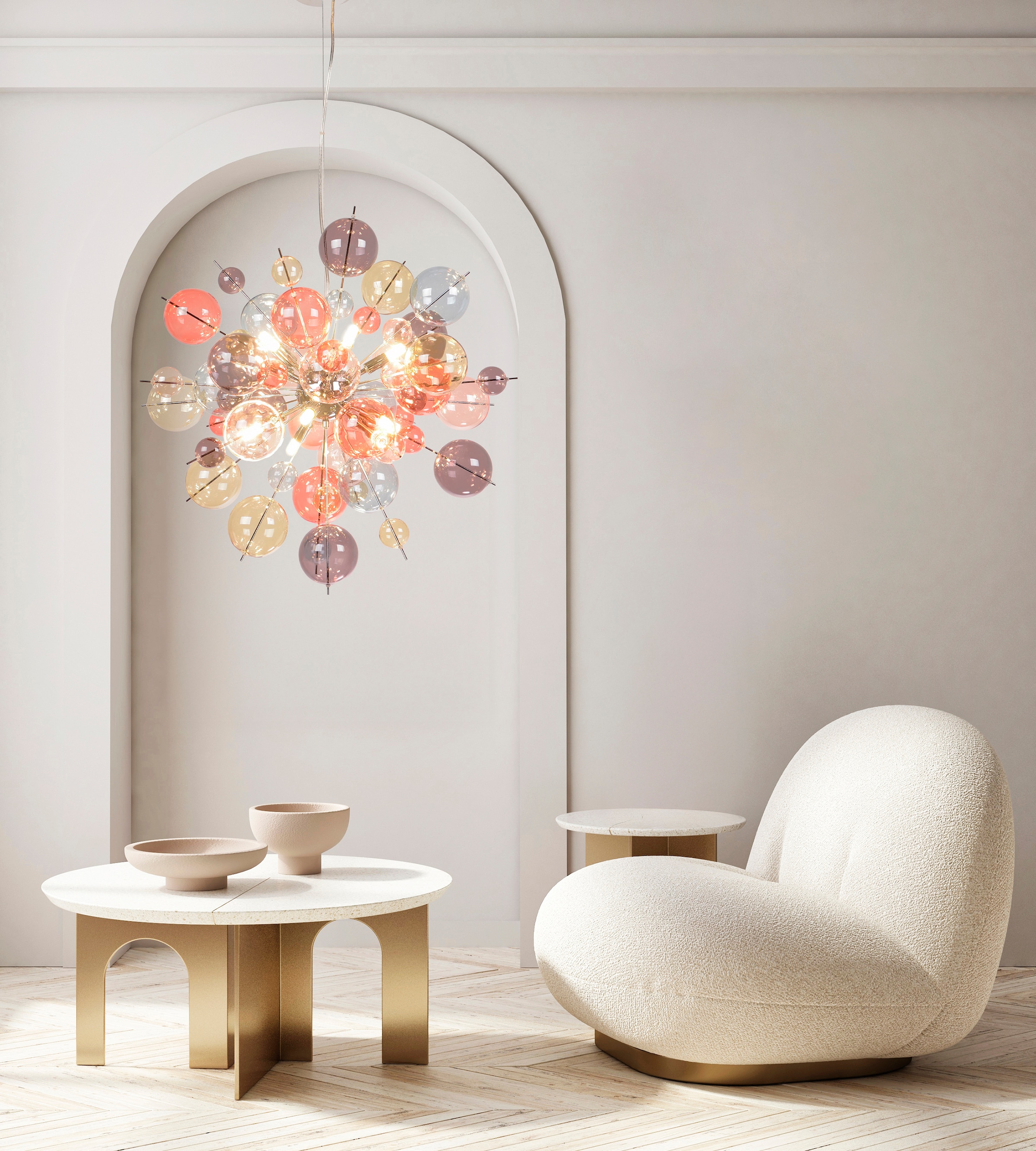 näve Pendelleuchte »Explosion« G9 1 Stk. kleine und große pastellfarbene Glaskugeln, 10x G9 exkl., Pendel klar