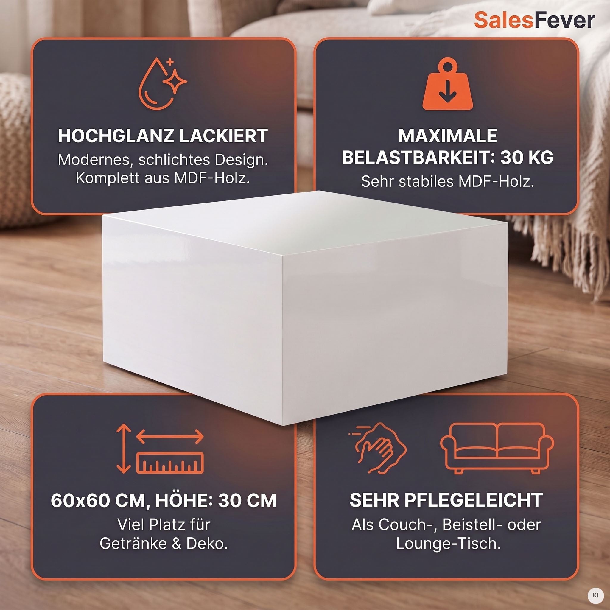 SalesFever Couchtisch Ultramoderner Hochglanztisch mit Lounge-Charakter und pflegeleichter O