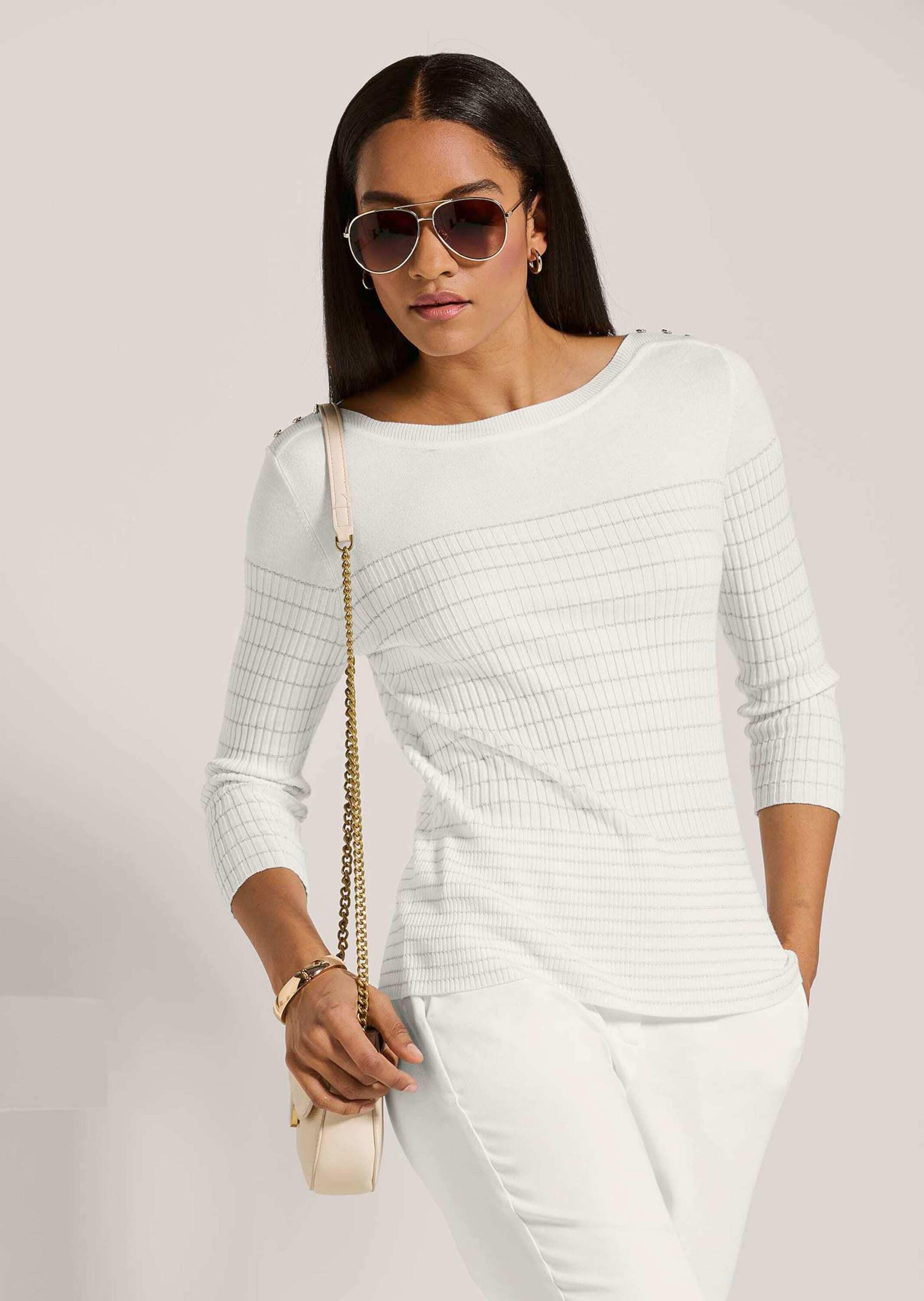 MADELEINE Longpullover »Pullover Modischer Pullover mit Glanz, Halbarm«