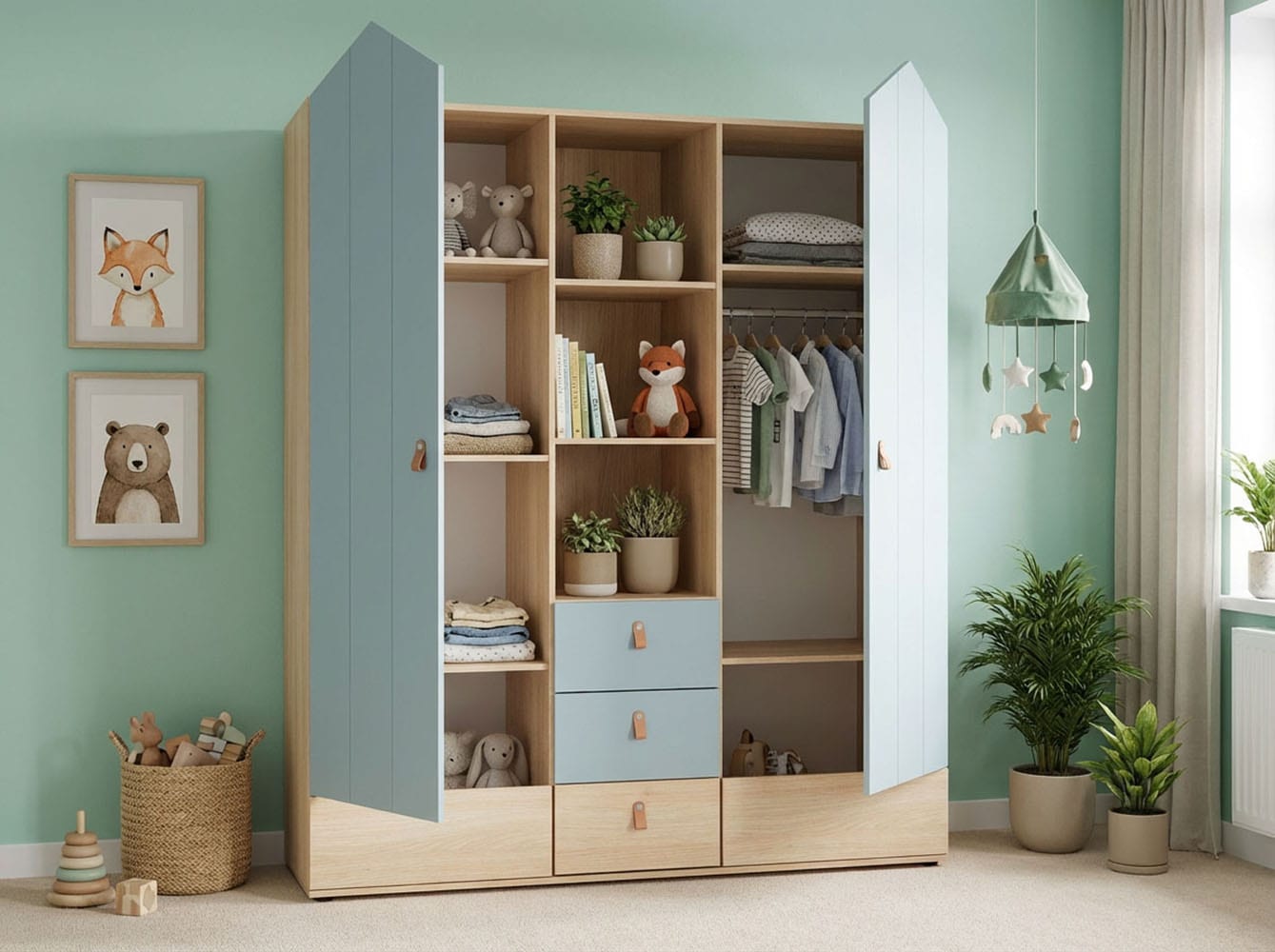 arthur berndt Kinderkleiderschrank »Kleiderschrank »Roofy« 2-türig mit Soft-Close-Funktion« Soft-Close Funktion