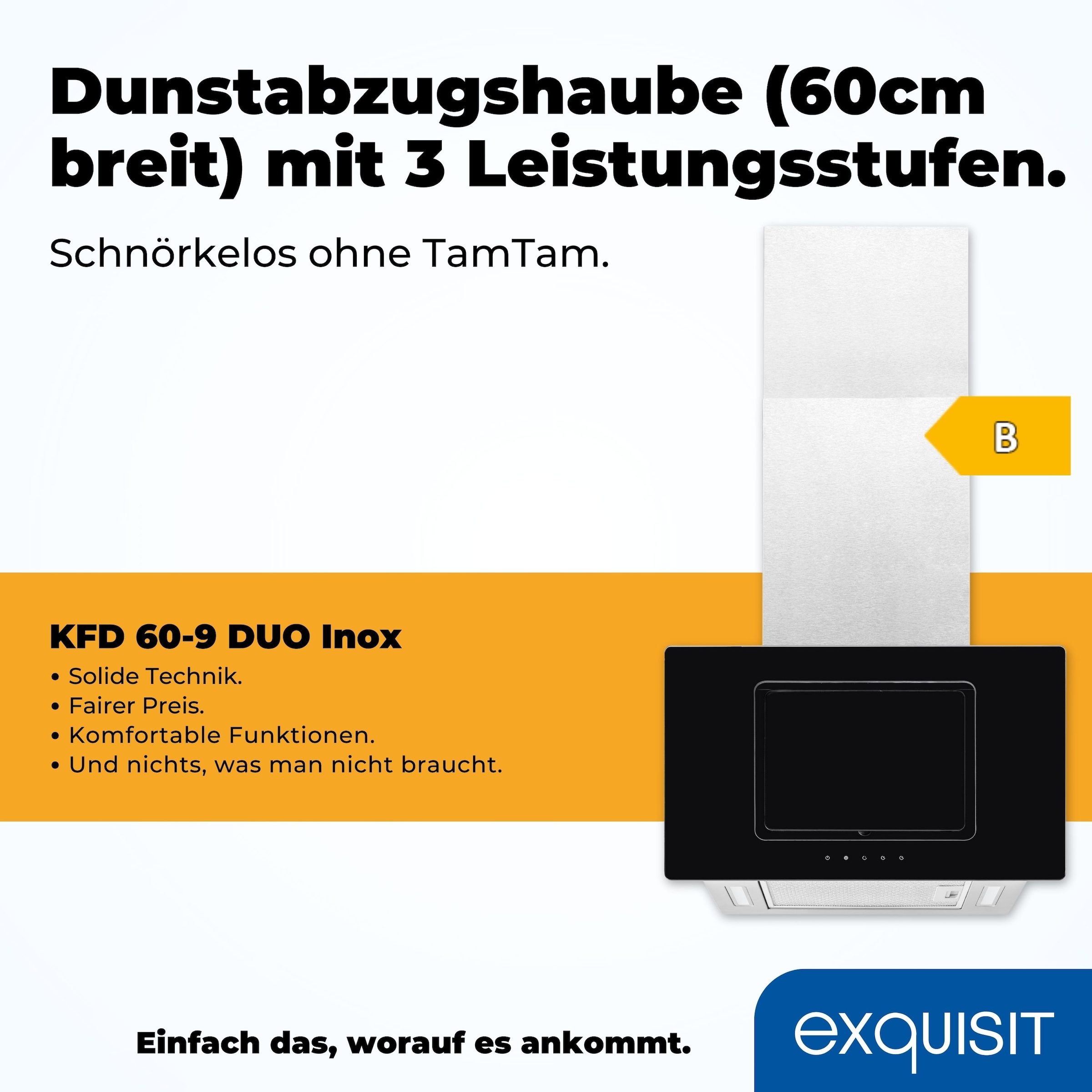 exquisit Kopffreihaube »KFD 60‐9 DUO Inox« Bewegungsfreiheit über Kochfeld, Absaugung von unten & oben
