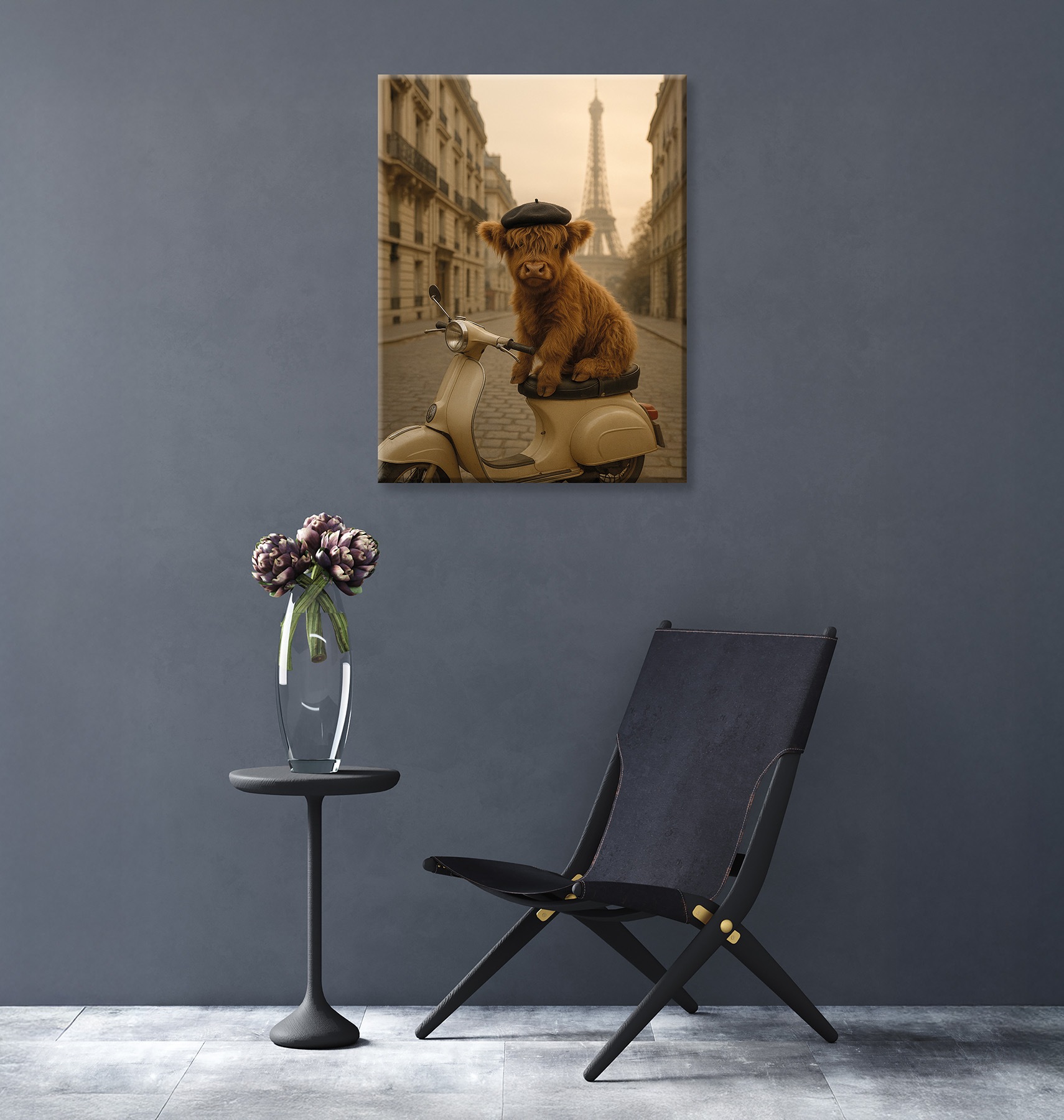 Bönninghoff Leinwandbild »Wandbild HOCHLANDRIND IN PARIS 46x61 cm – Leinwandbild Keilrahmen Deko« Paris 1 Stk. tlg. auf Keilrahmen gespannt
