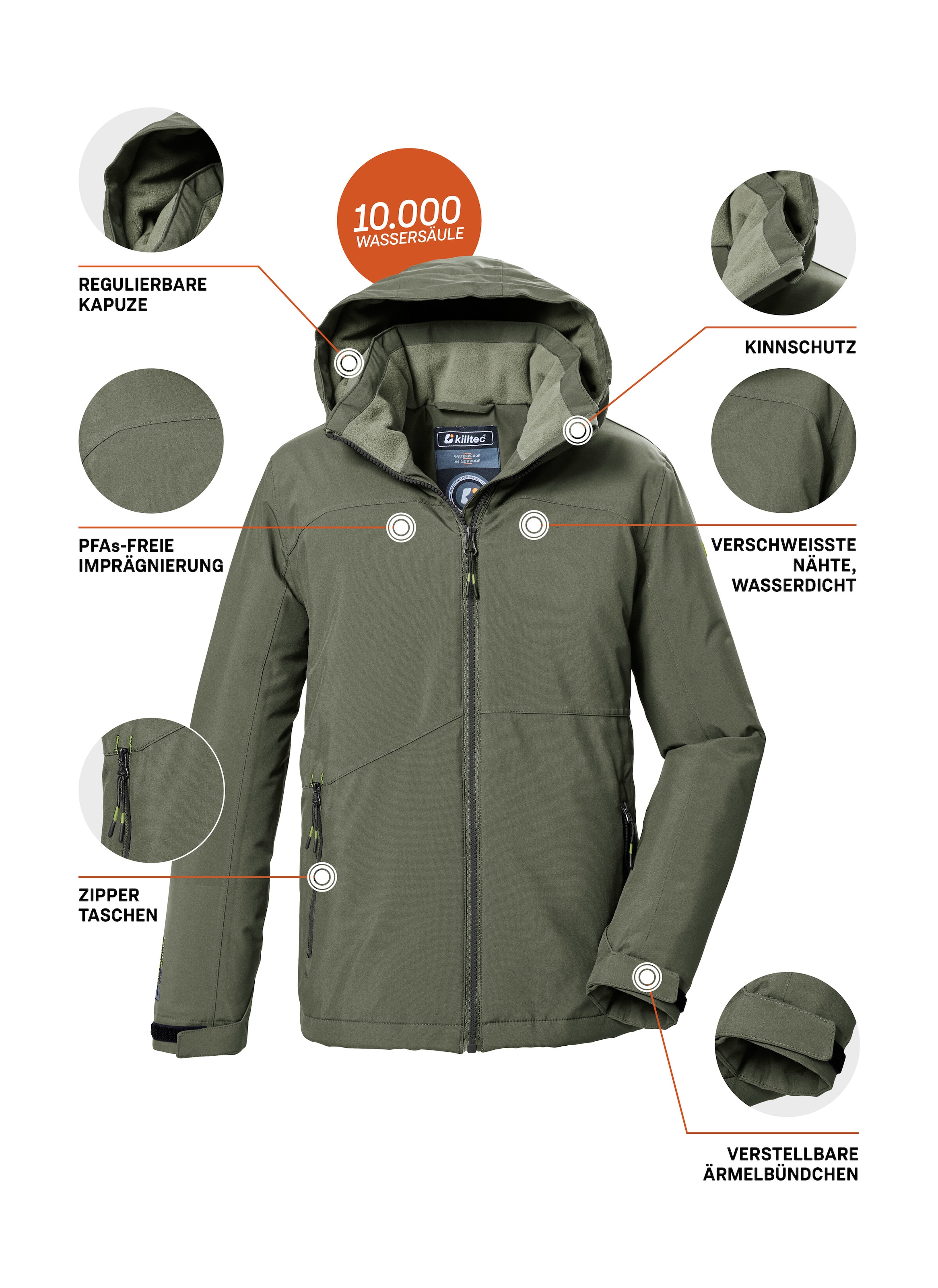 Killtec Funktionsjacke »KOW 369 BYS JCKT«, Wasserdichte Jungen Funktionsjacke mit Kapuze, PFAS-frei imprägniert