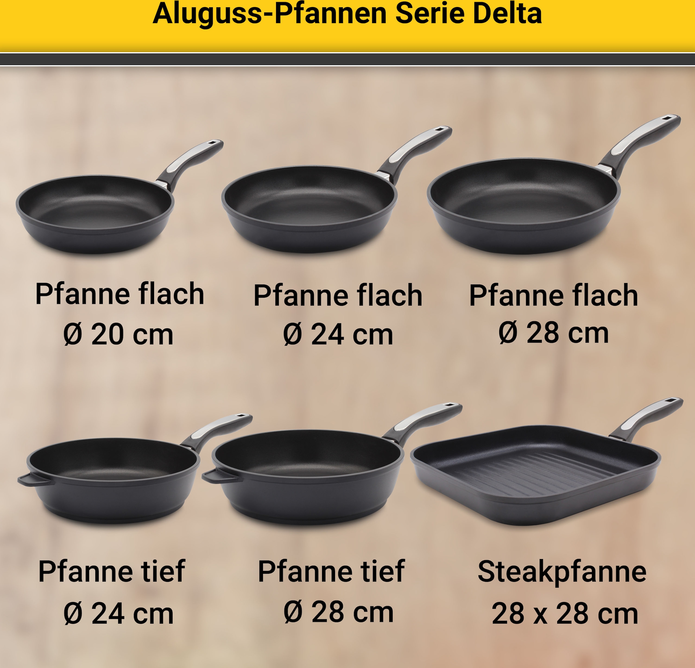 Krüger Bratpfanne »Aluguss Pfanne tief DELTA«, Aluminiumguss, (1 tlg.), für Induktions-Kochfelder geeignet, tiefe Ausführung