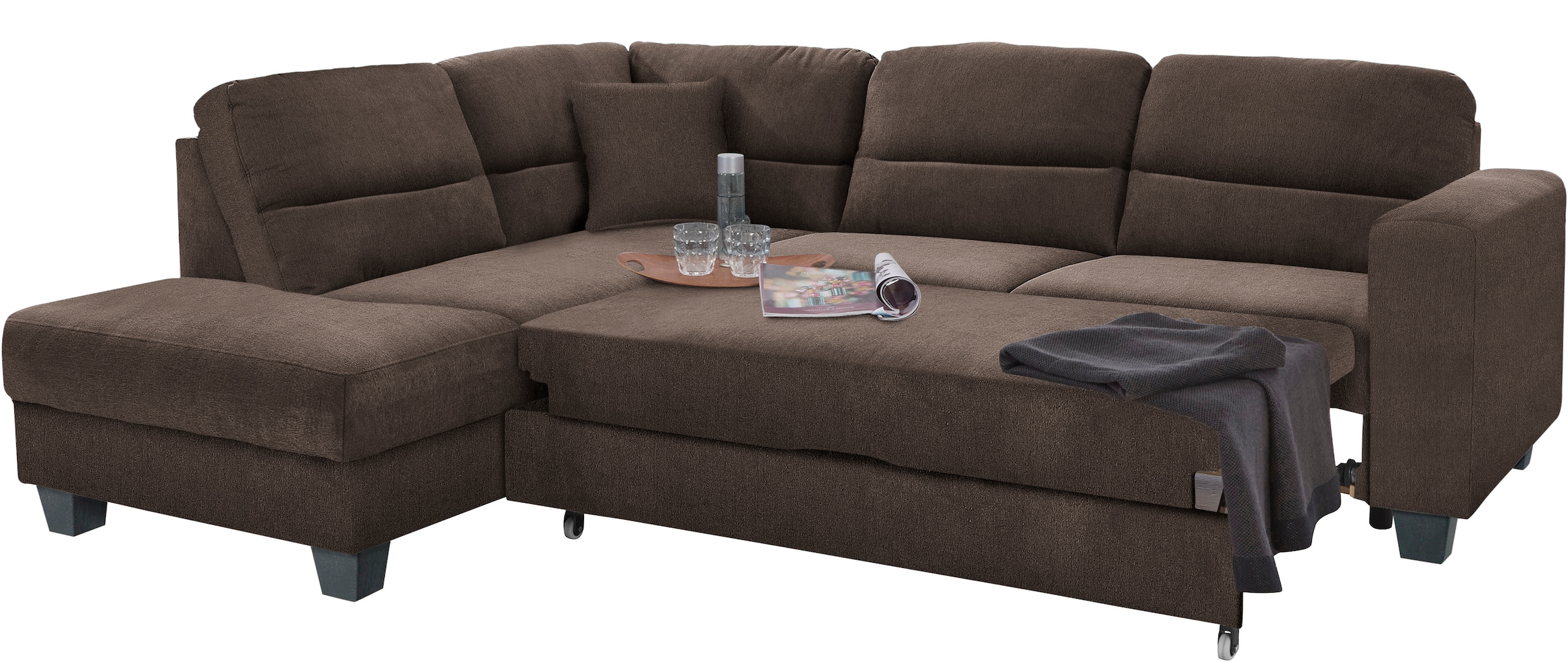 TRENDMANUFAKTUR Ecksofa »Chamber, zeitlos & elegant, bequem, L-Form«, inklusive einer Kopfstütze, wahlweise Schlaffunktion, B/T 203/245cm