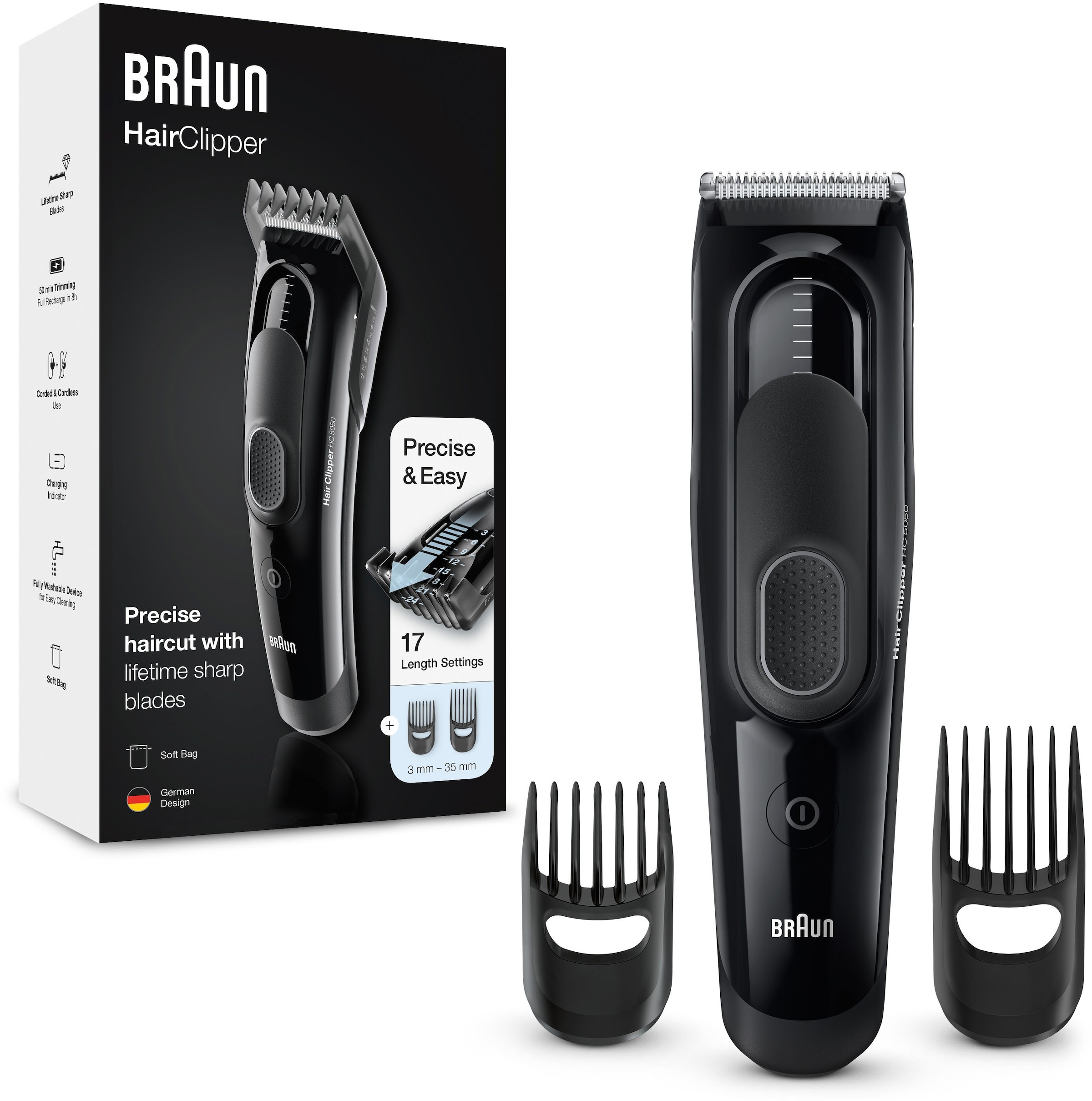 Braun Haar- und Bartschneider »HC5050«, 2 Aufsätze, ultimatives  Haarschneiden, Erlebnis von Braun in 17 Längen mit 3 Jahren XXL Garantie