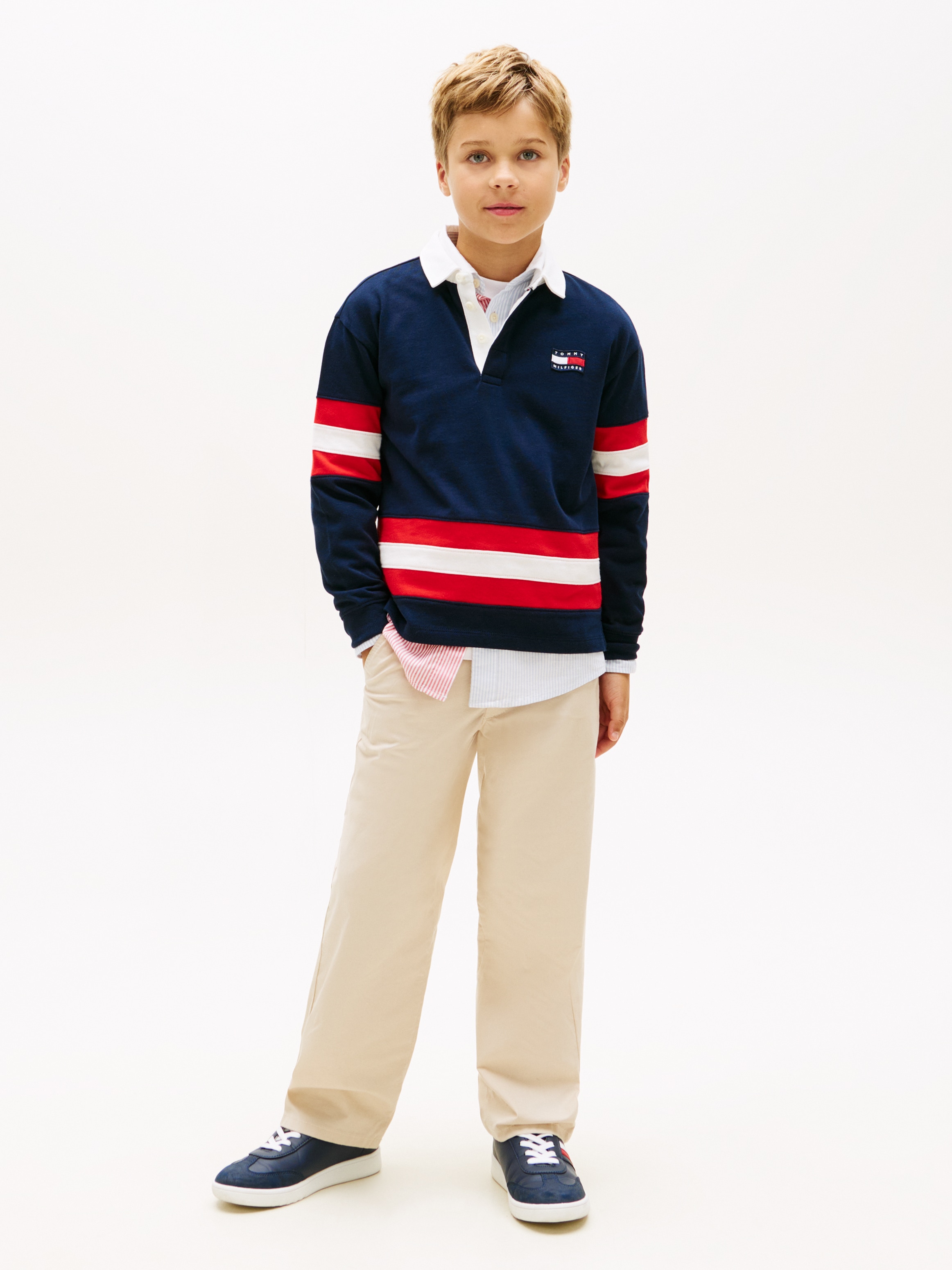 Tommy Hilfiger Langarm-Poloshirt »HILFIGER GRAPHIC RUGBY POLO LS« Kinder bis 16 Jahre, Rückenprint, Kontrastdetails