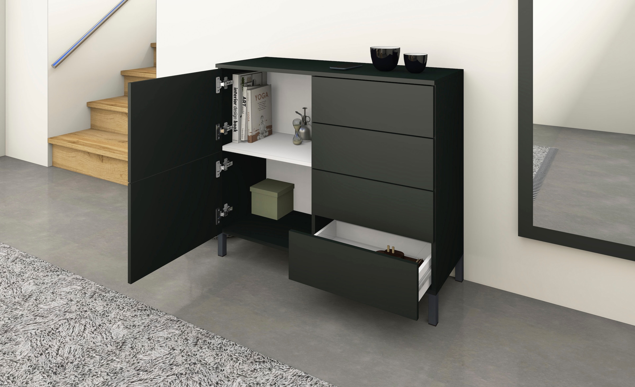 borchardt Möbel Garderoben-Set, (3 St.), Drucköffner (Push-To-Open), höhenverstellbare Einlegeböden