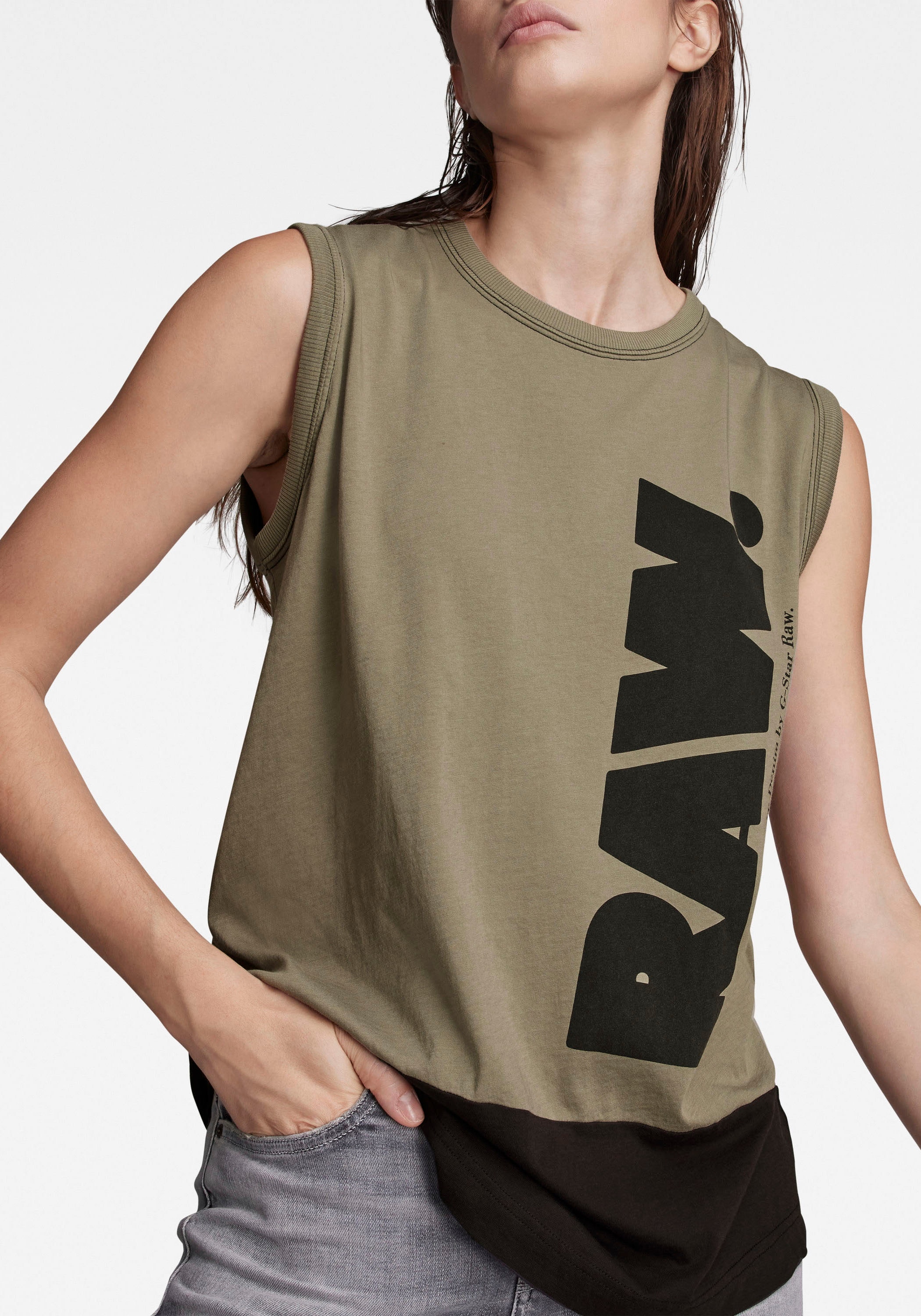 G-Star RAW T-Shirt »T-Shirt Lash tank ♕ vorne mti bei to«, Logo block color Grafikdruck