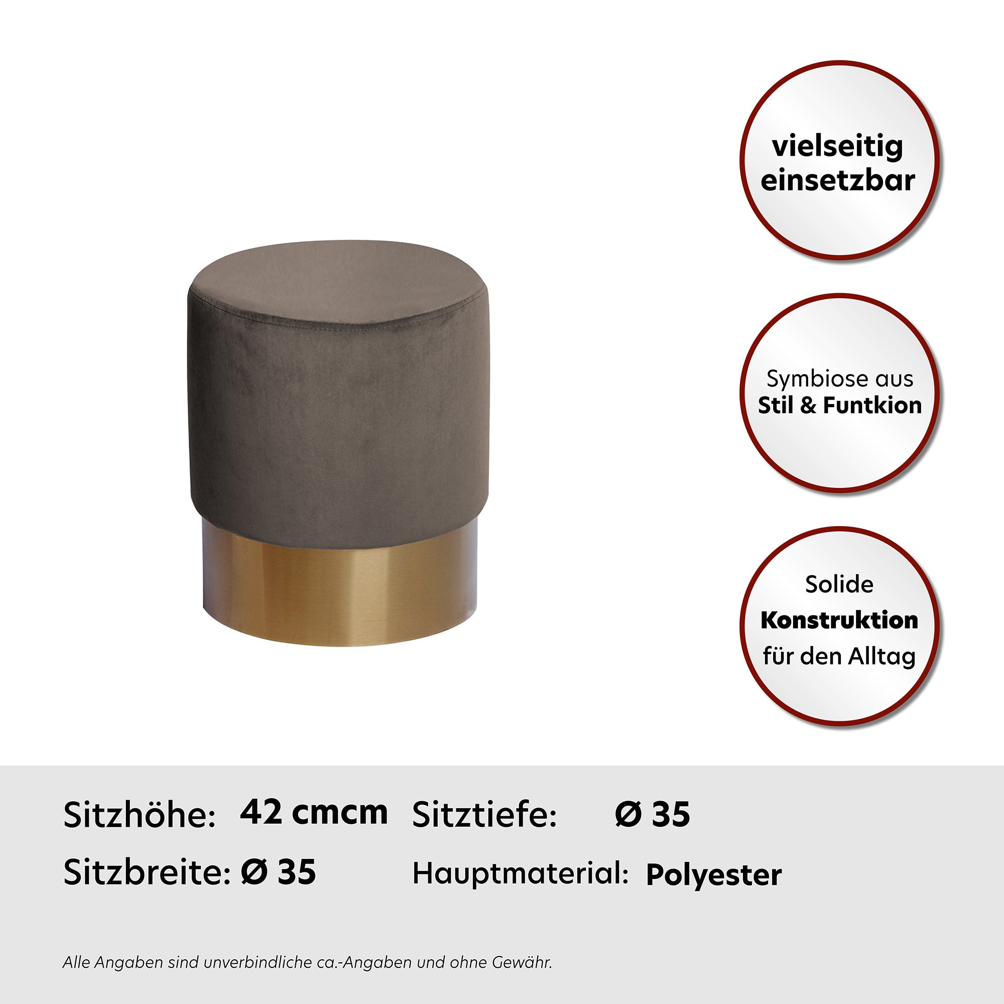 Kayoom Hocker »Nano 110, Hocker in stilvollem Design, runde Form, mit Fuß aus Metall« 1 Stk. tlg. Golz Akzente, mit pflegeleichtem Stoffbezug, runde Form