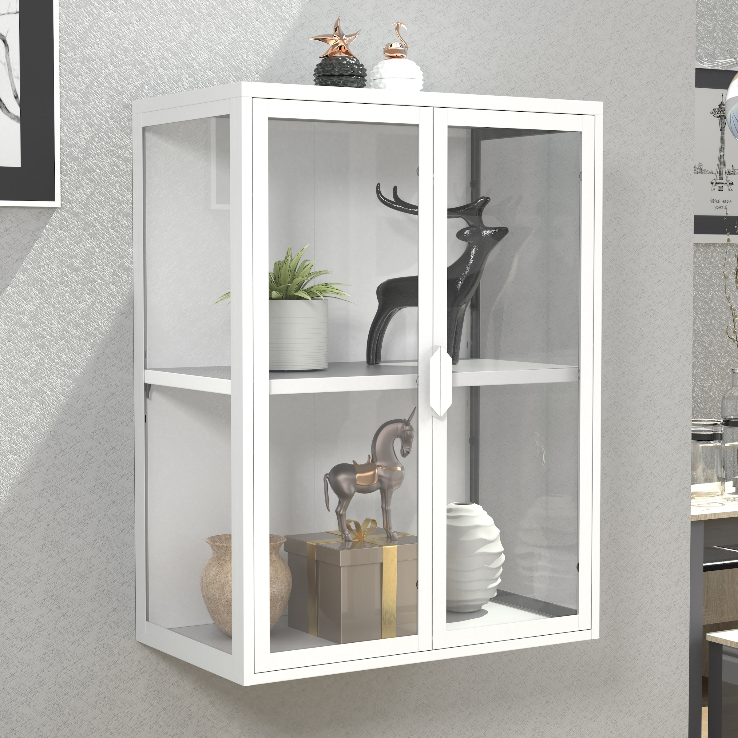 VCM Wandregal »VCM Glasvitrine hängend | Vitrine Glas mit ESG-Sicherheitsglas | Maße ca. H. 80 x B. 60 x T. 35 cm | Hängevitrine Glas | Modern und platzsparend | Glas Vitrinenschrank - Flokas M«