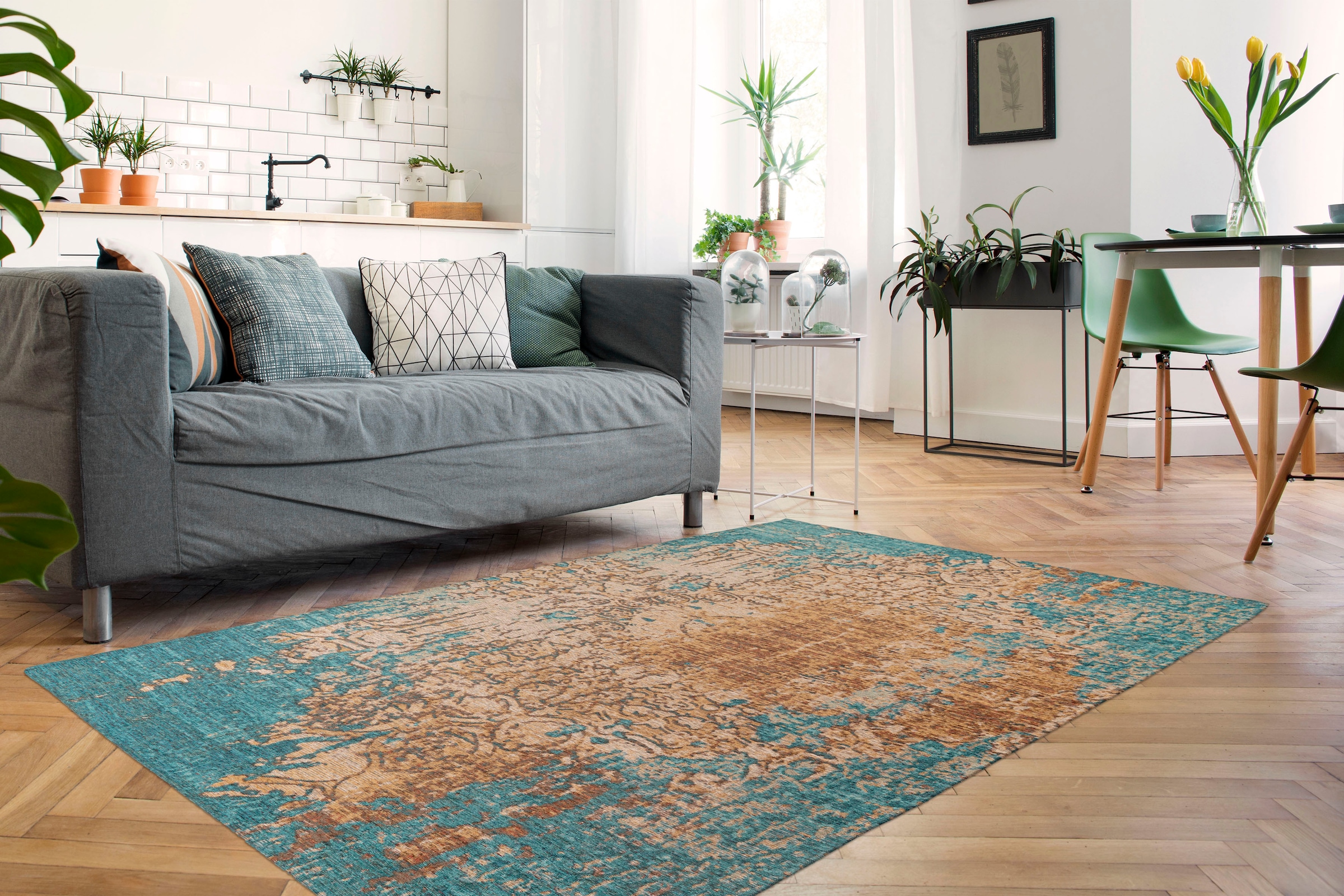 Padiro Teppich »Primavera 725« rechteckig 5 mm Höhe Flachgewebe, farbenfroher Vintage Look, Wohnzimmer